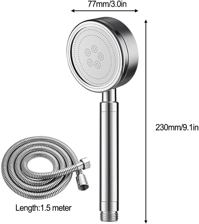 Cabezal de ducha de alta presión, duradero, inoxidable, universal (cabezal de ducha de acero inoxidable 304 + manguera de 1,5 m) - 2