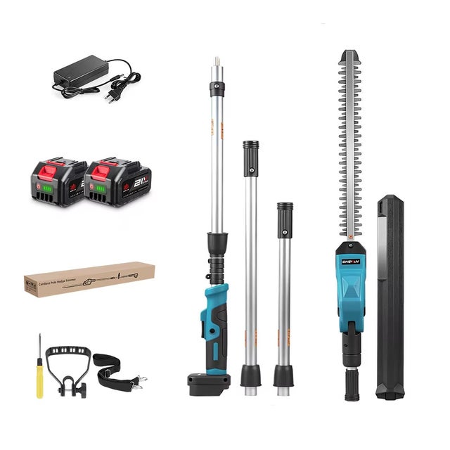 Taille-haie électrique à branches hautes sans fil avec LED et cisaille télescopique pour jardin, compatible avec batterie Makita 18V.（Two batteries）