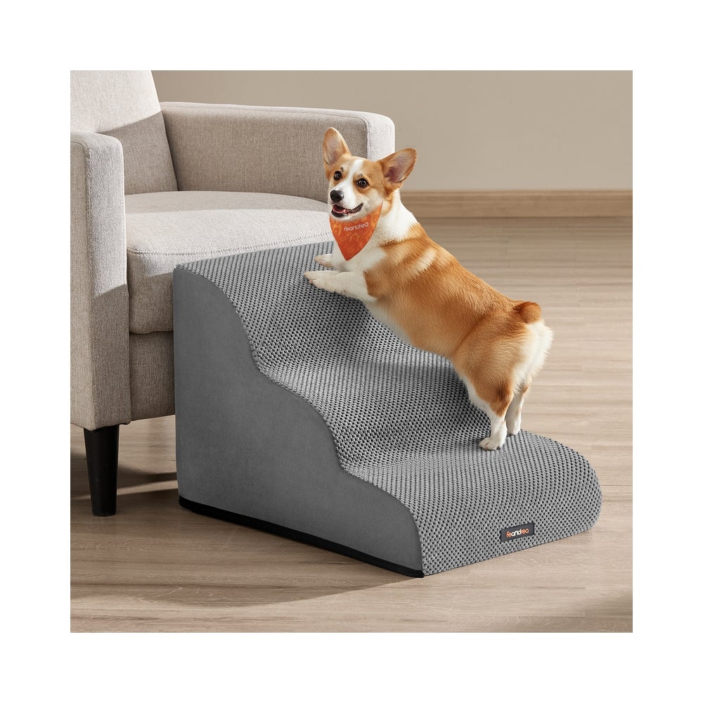 Leroy Merlin Escalera Para Mascotas De 3 Peldaños, Terciopelo Gofrado Impermeable, Pendiente Suave, Funda Lavable, Antideslizante, Gris 