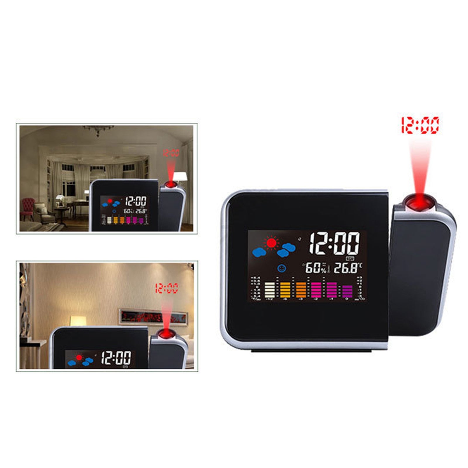 Sveglia Proiettore 2 In 1 Con Luci Stellate, 10 Melodie, LCD E Termometro, Per Camera Da Letto Bambini E Studenti