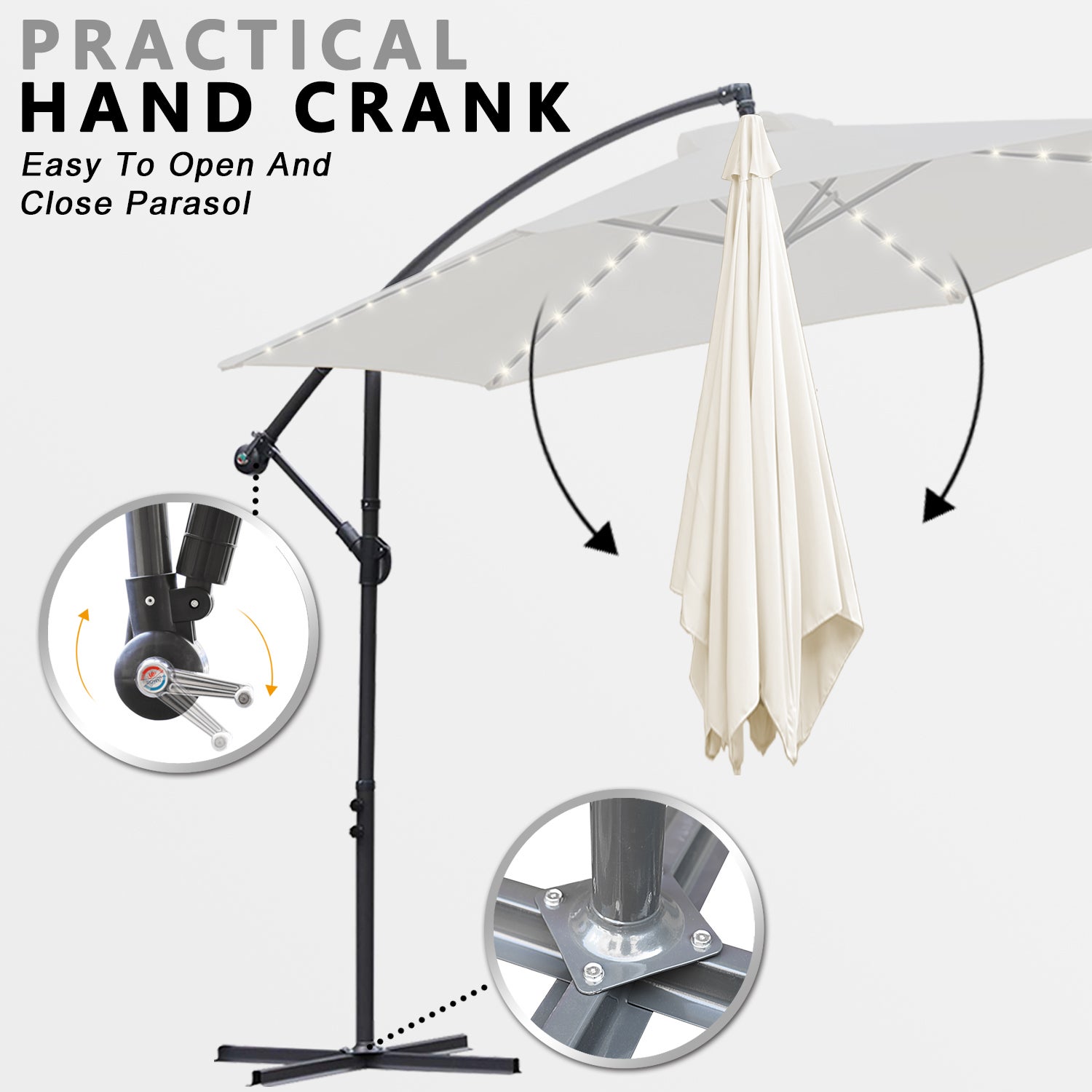 Parapluie 3.5m Parasol avec LED Alu pivotant Parasol jardin terrasse balcon Beige - 3