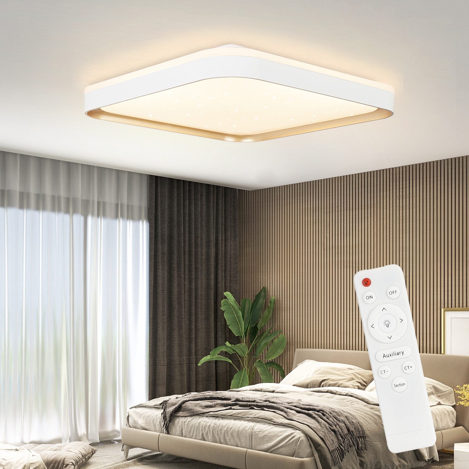 NETTLIFE Lampa sufitowa LED ściemnialna lampa do sypialni z pilotem 30 cm nowoczesna kwadratowa lampa 32 W biała
