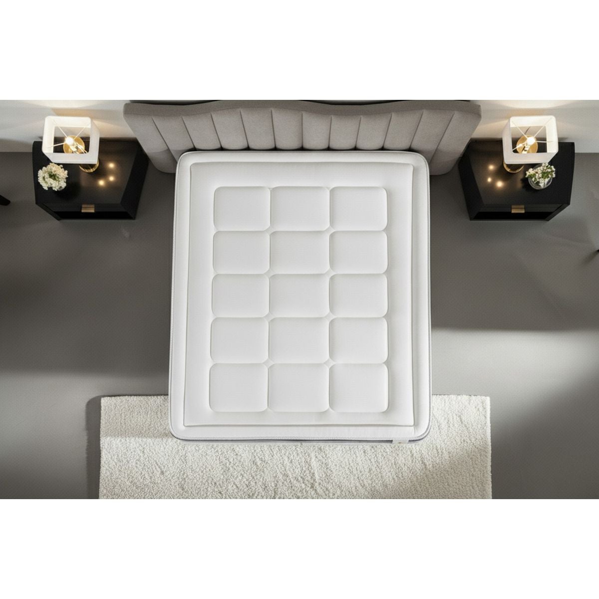 Ensemble matelas 90 x 200 cm Trente - Ressorts ensachés et mémoire de forme - Ep : 30 cm - Equilibré - sommier Gris - 5