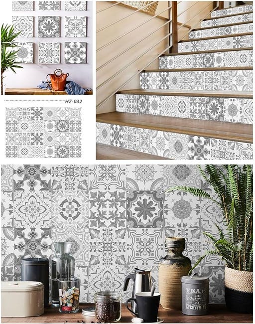 (Kaki, 10 cm x 10 cm x 24 pièces) Sticker mural autocollant motif mandala, PVC imperméable, décoration murale pour cuisine - 4
