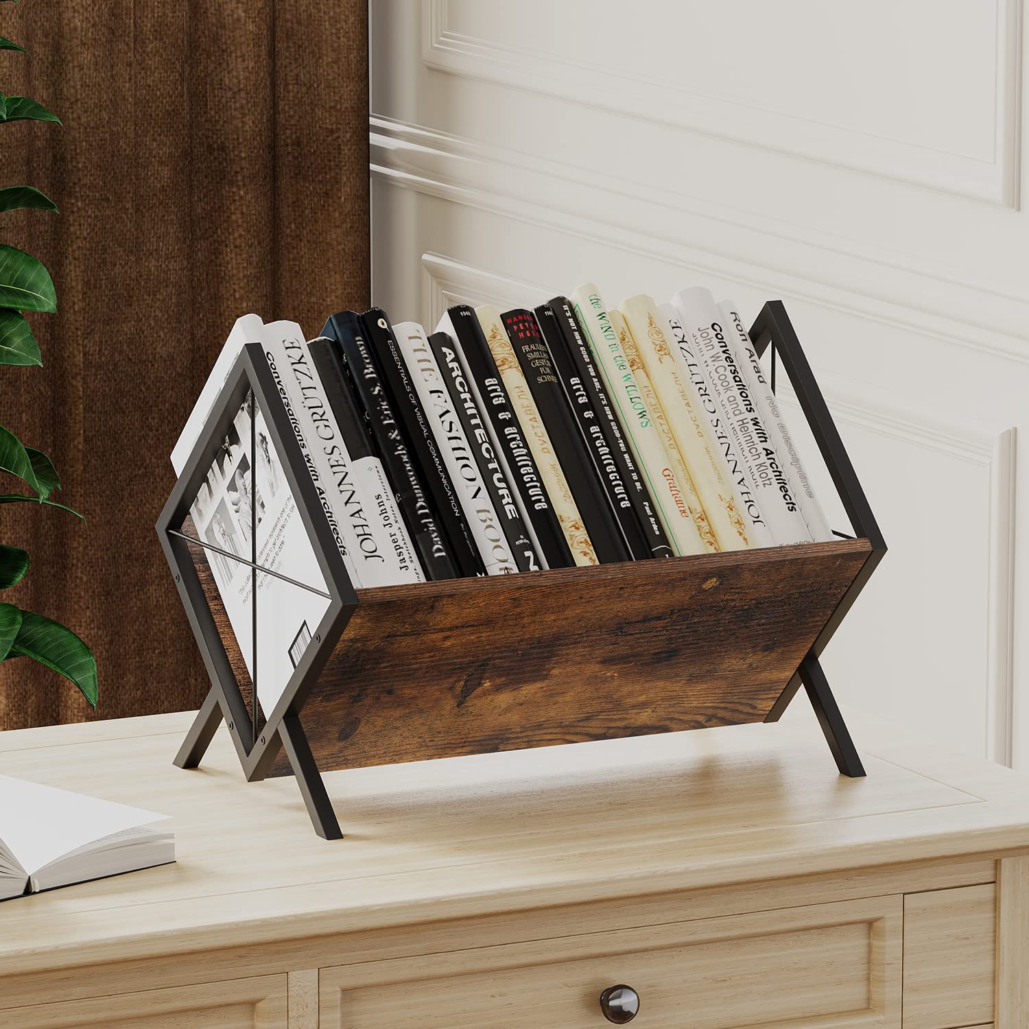 Bextcok estante vintage para revistas, estante para libros, organizador de discos, para dormitorios y salones