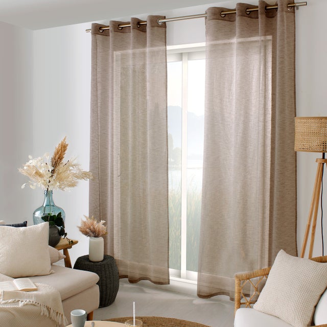 Lot de 2 Voilages à Œillets, 140x240cm, Marron Chocolat, Effet Lin, Collection Maya, CMADECO