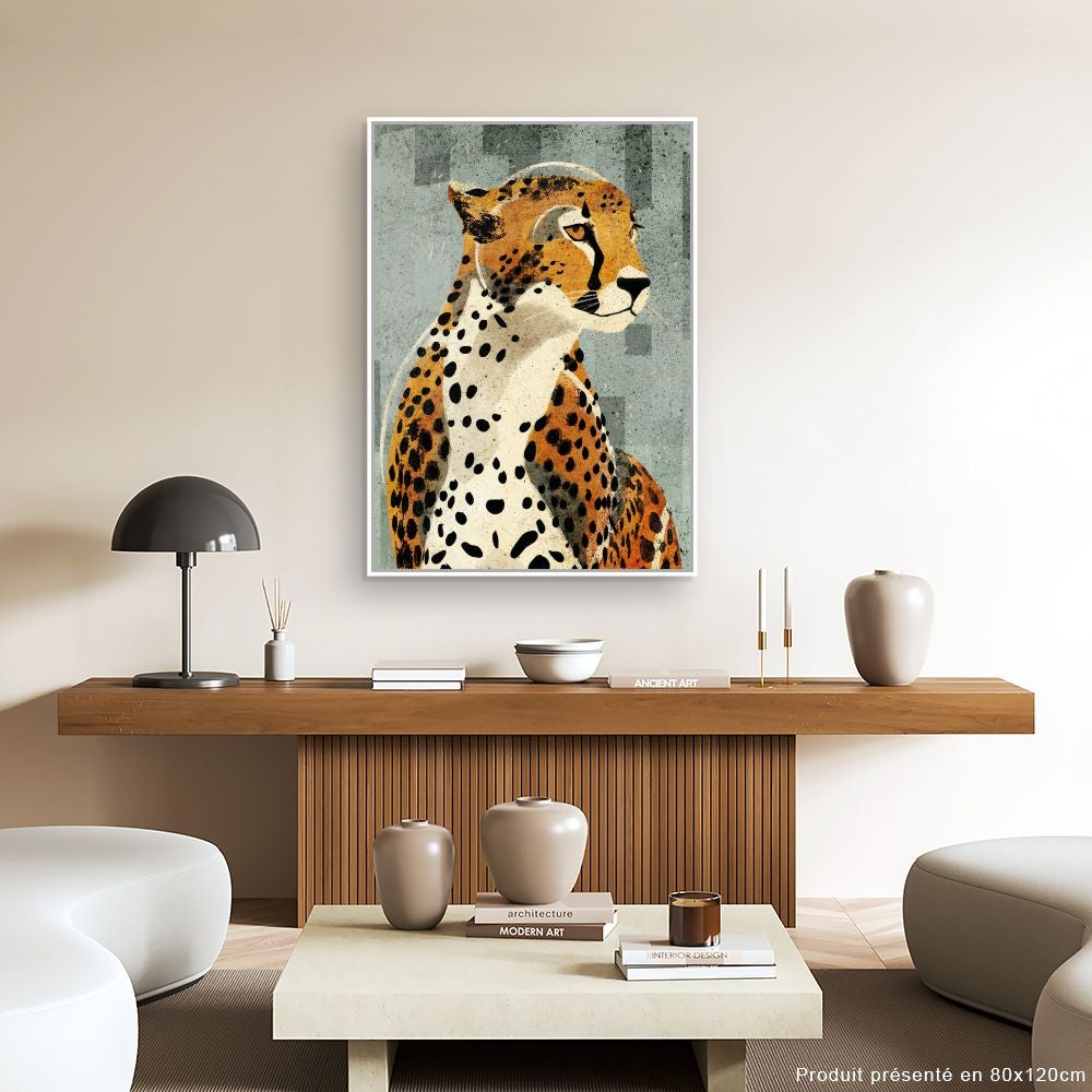 Toile encadrée Élégant guépard stylisé / 72x108cm / Cadre Blanc / Fabriqué en France / Déco murale / DADA ART - 2