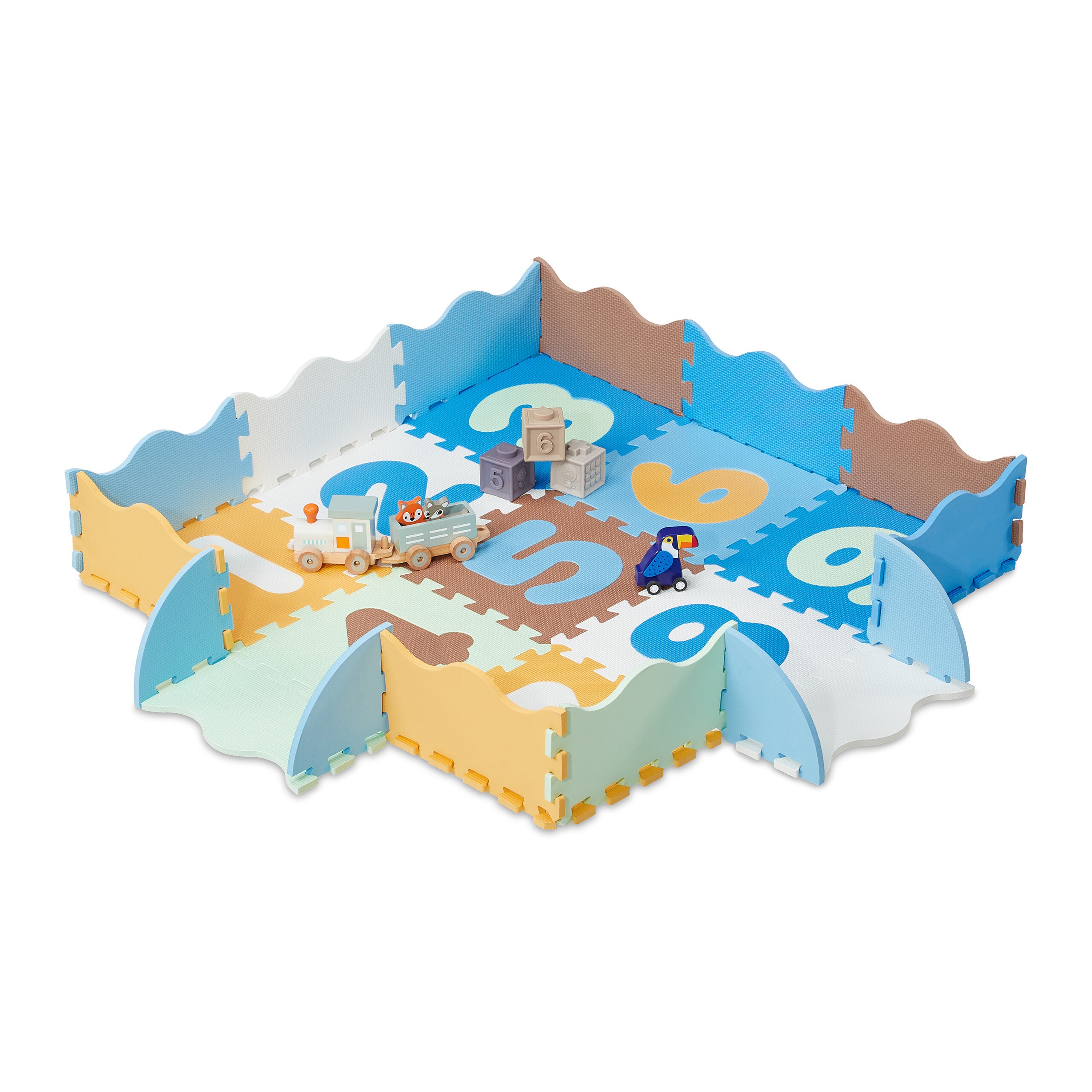 Relaxdays alfombra puzle niños borde alto, colchoneta bebé números, 34 piezas goma, libre tóxicos, lavable, multicolor