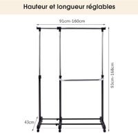 GOPLUS Portant à Vêtement 2 Etagères, Penderie Roulette avec Hauteur et GOPLUS Portant à Vêtement 2 Etagères, Penderie Roulette avec Hauteur et