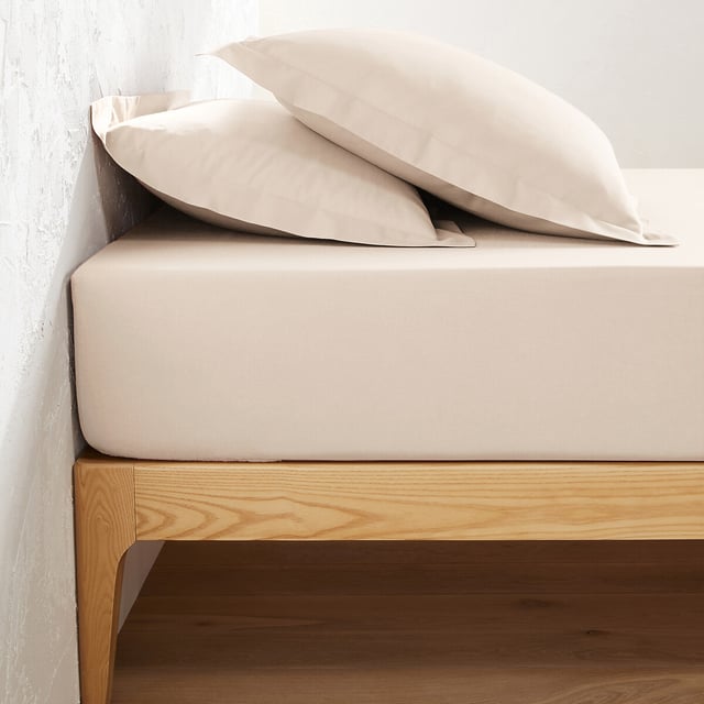 Drap housse en coton bonnet 25 cm, Scenario - Beige - 80 x 190 cm