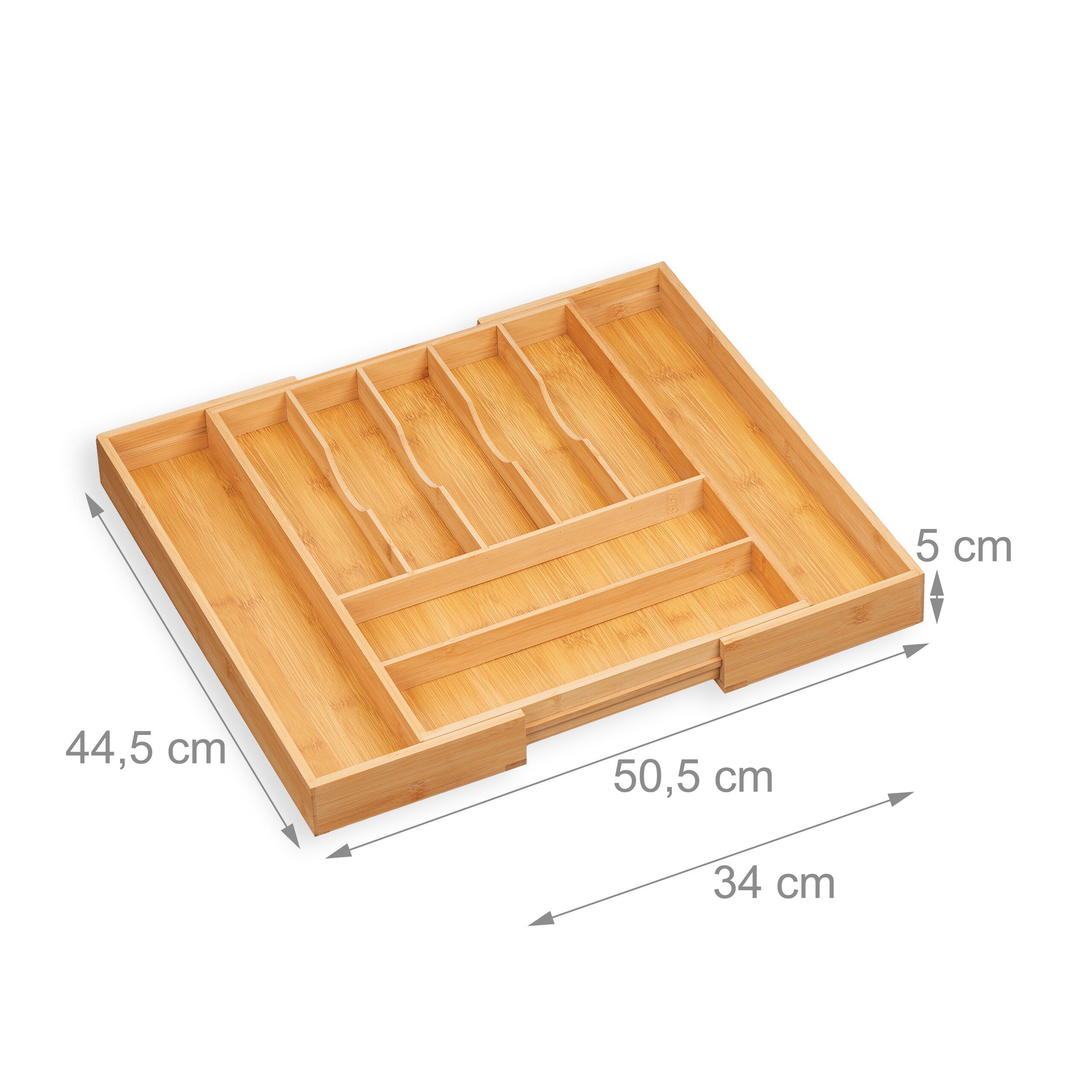 Bac à couverts, extensible, 7-9 compartiments, HxLxP: 5 x 34-50,5 x 44,5 cm, range-couverts en bambou, nature, Relaxdays - 2