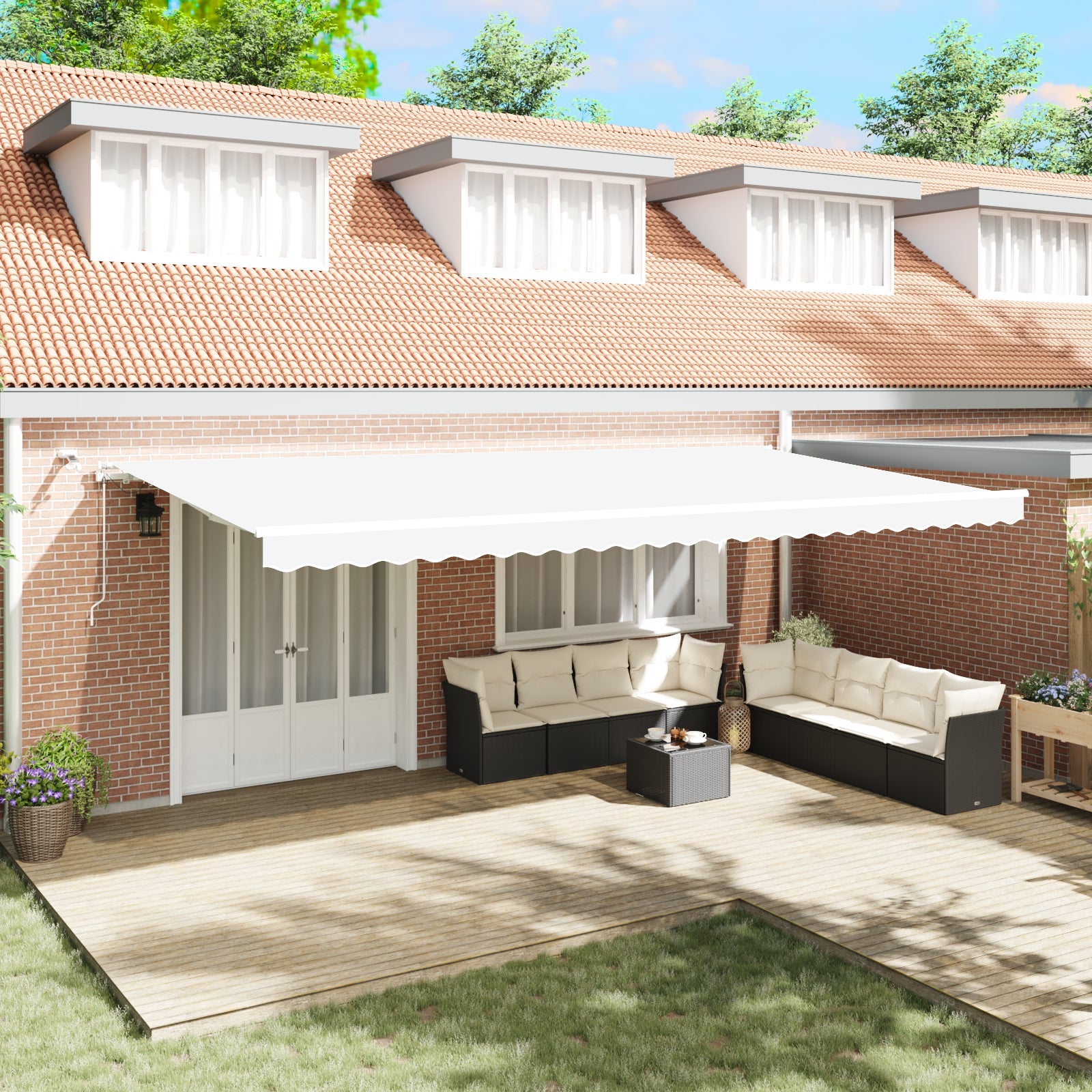 Vidaxl toldo retráctil automático con led blanco 600x300 cm, tela de reemplazo para toldo vidaxl para marco de 6x3 m blanco