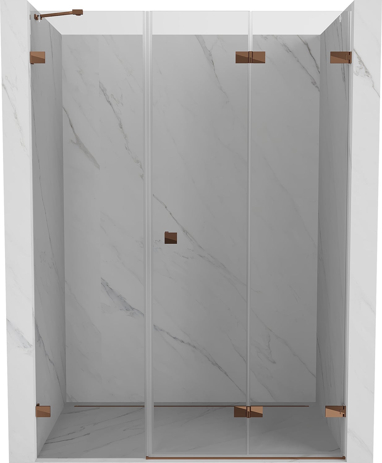 Mexen Lunar-F drzwi prysznicowe składane prawe 140 cm, transparent, różowe złoto - 836S-140-050-60-00-P