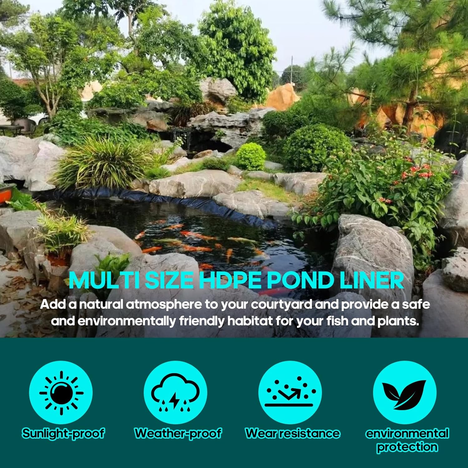 Liner de Bassin à Poissons - Bâche Souple pour Jardin, 3x2m x 0.2mm, Résistant et Durable - 4