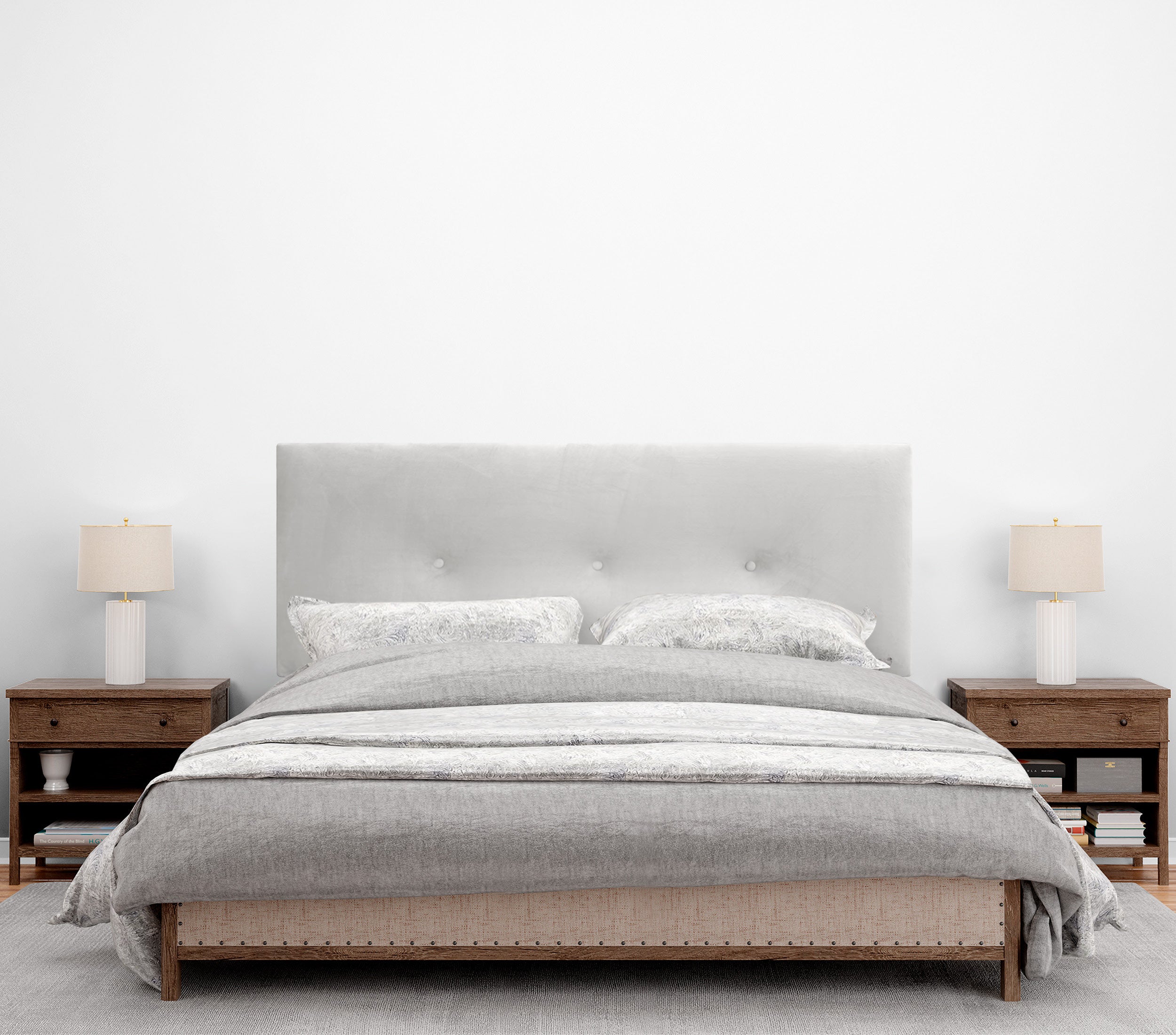 DHOME Testiera in velluto liscio con bottoni alta gamma moderna testiera imbottita per letto di lusso (Bianco, 150x50cm) - 4