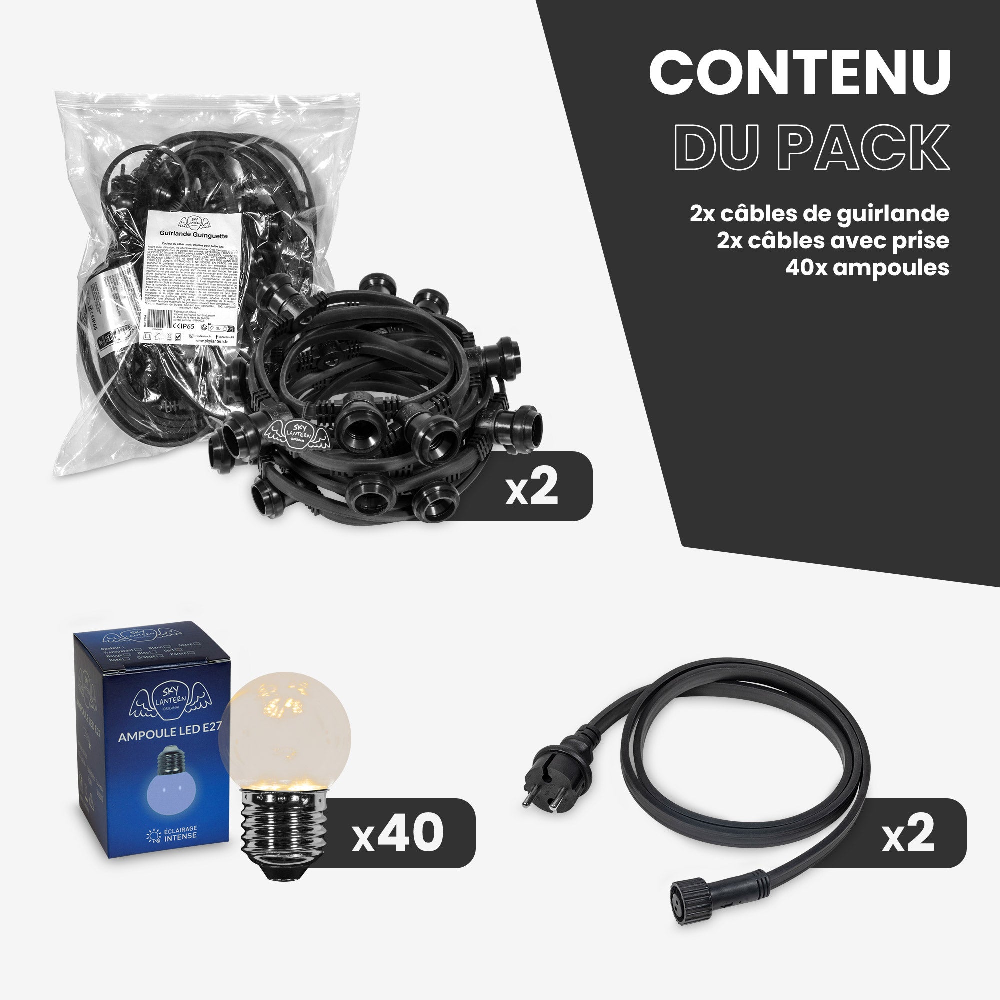 Kit Guirlande Guinguette IP65 20M 40 Bulbes Transparents Dimmables SKYLANTERN - 4