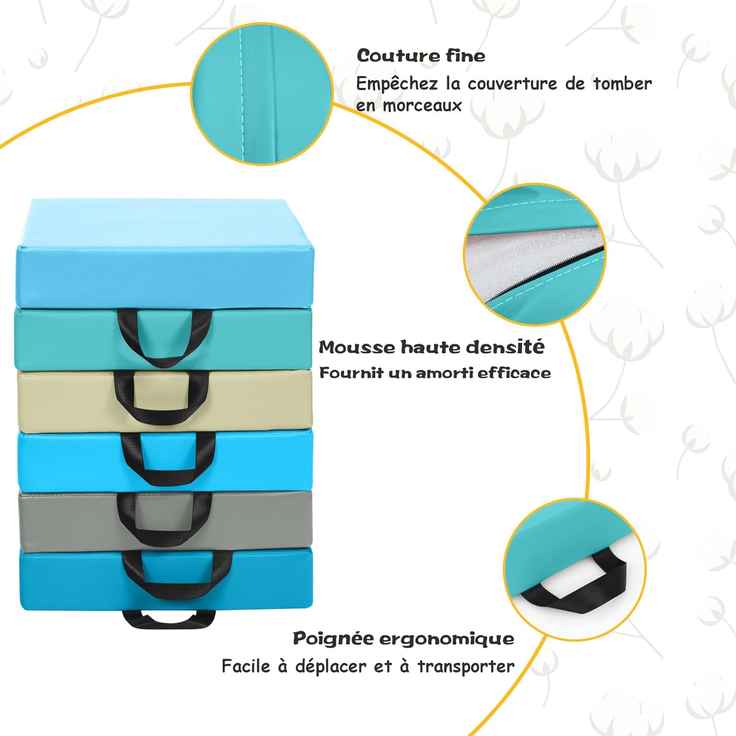 Tappeto per Bambini 6 Pezzi, Tappeto da Terra Cuscino Yoga Meditazione, per Camera da Letto e Salotto, Moderno 38x38x8cm (Quadrato(2)) - 8