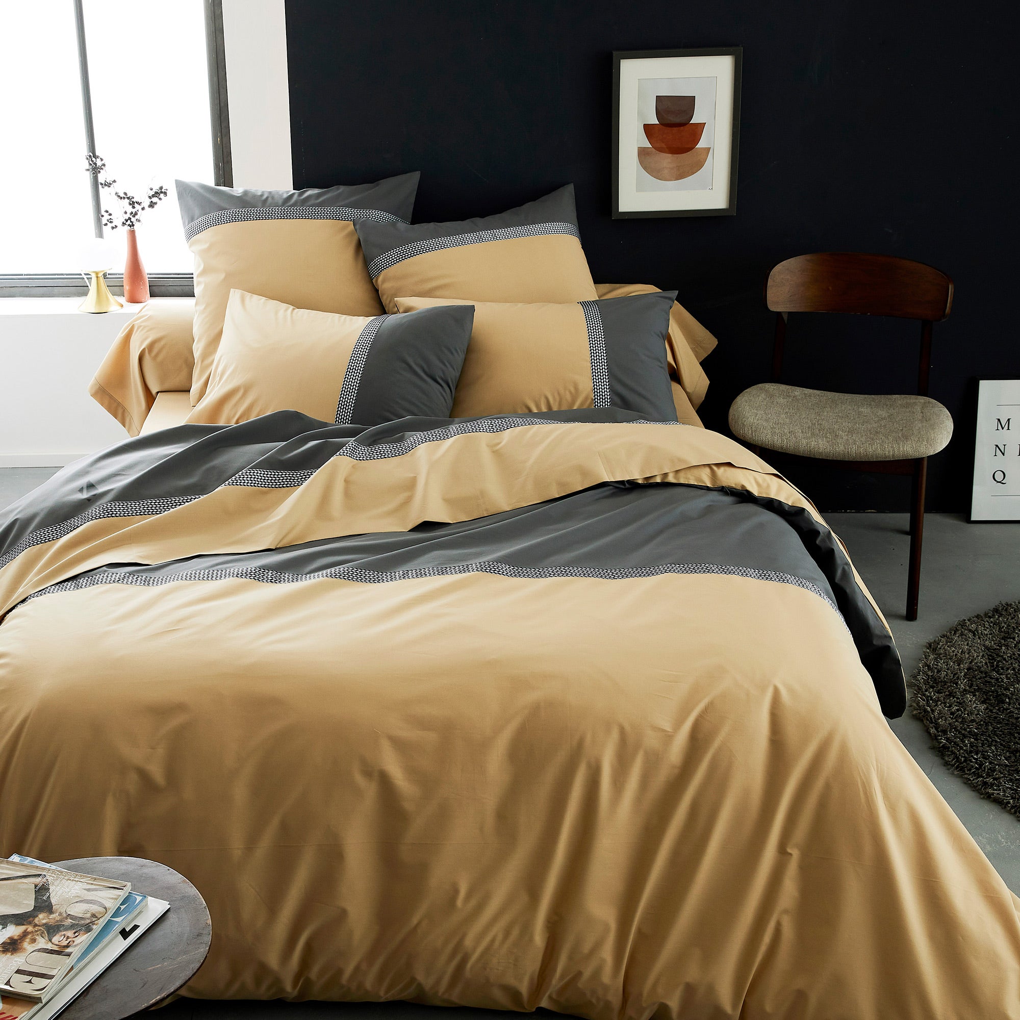 Parure de lit 140x200 cm percale coton MACASSAR Moka 2 pièces Leroy