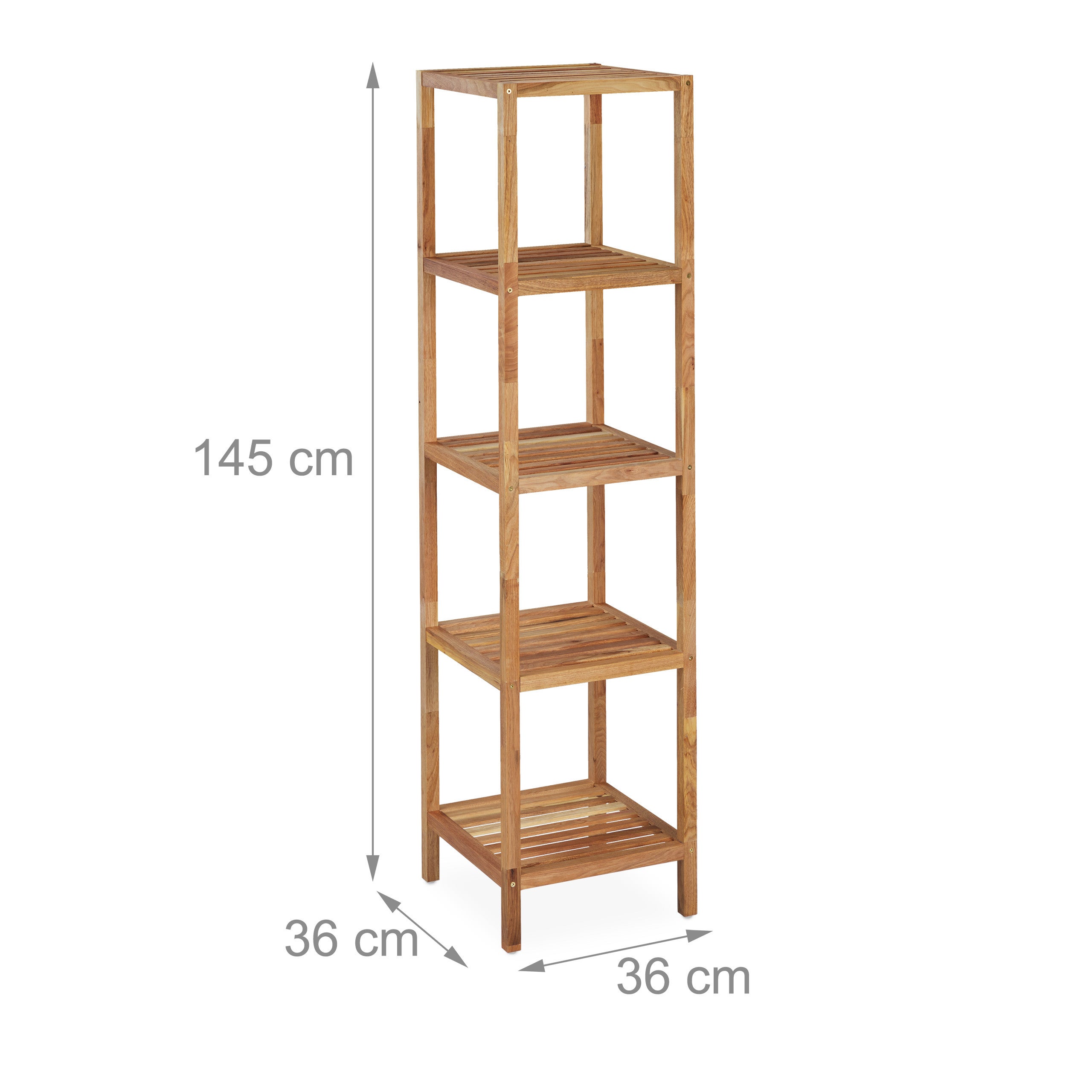 Étagère de salle de bain noyer, HLP 145x36x36 cm, 5 niveaux, carré, cuisine, colonne bois, rangement, nature, Relaxdays - 4