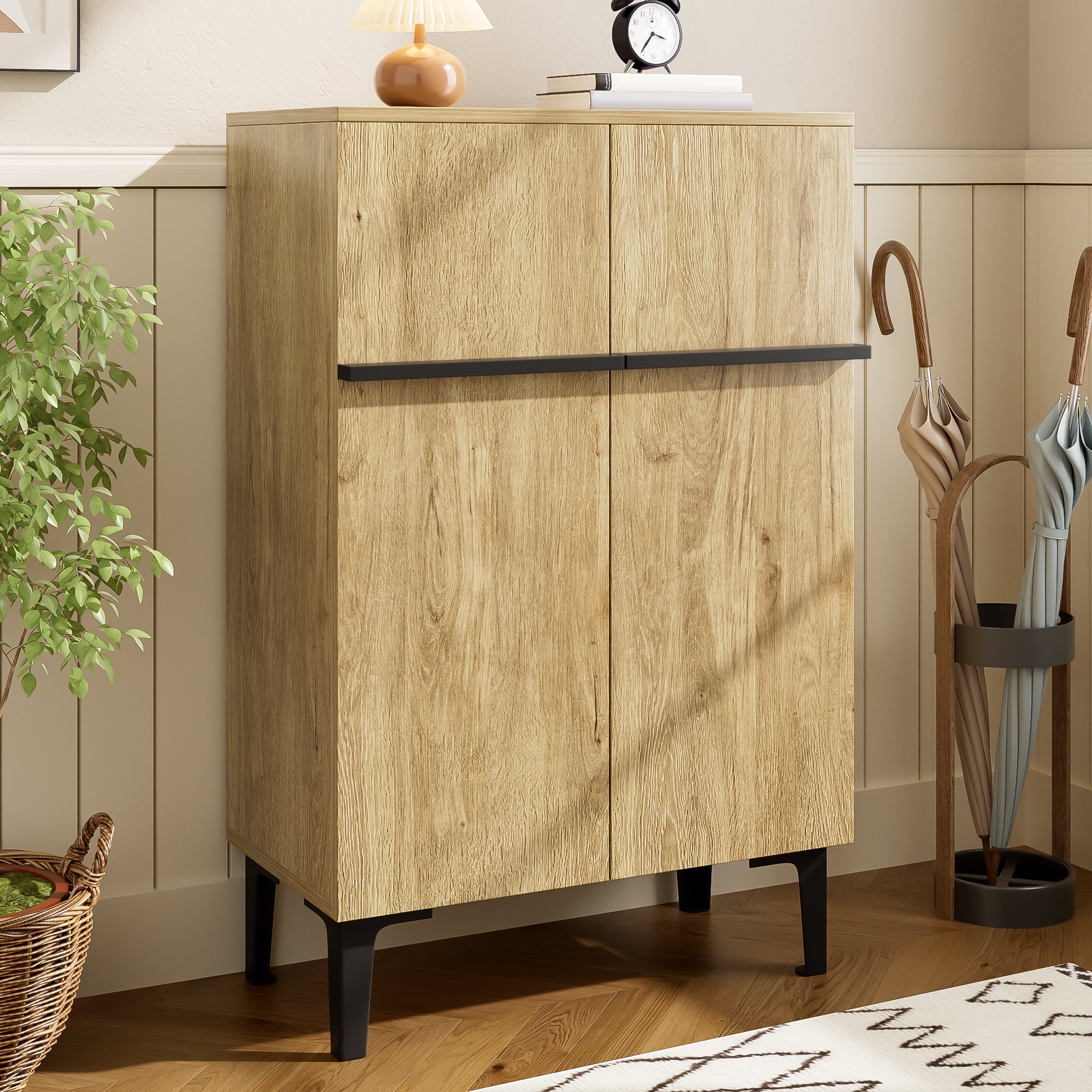 Szafka na buty z 2 drzwiami - 60 x 34,5 x 95 cm - Płyta wiórowa - Regulowane półki - Naturalna