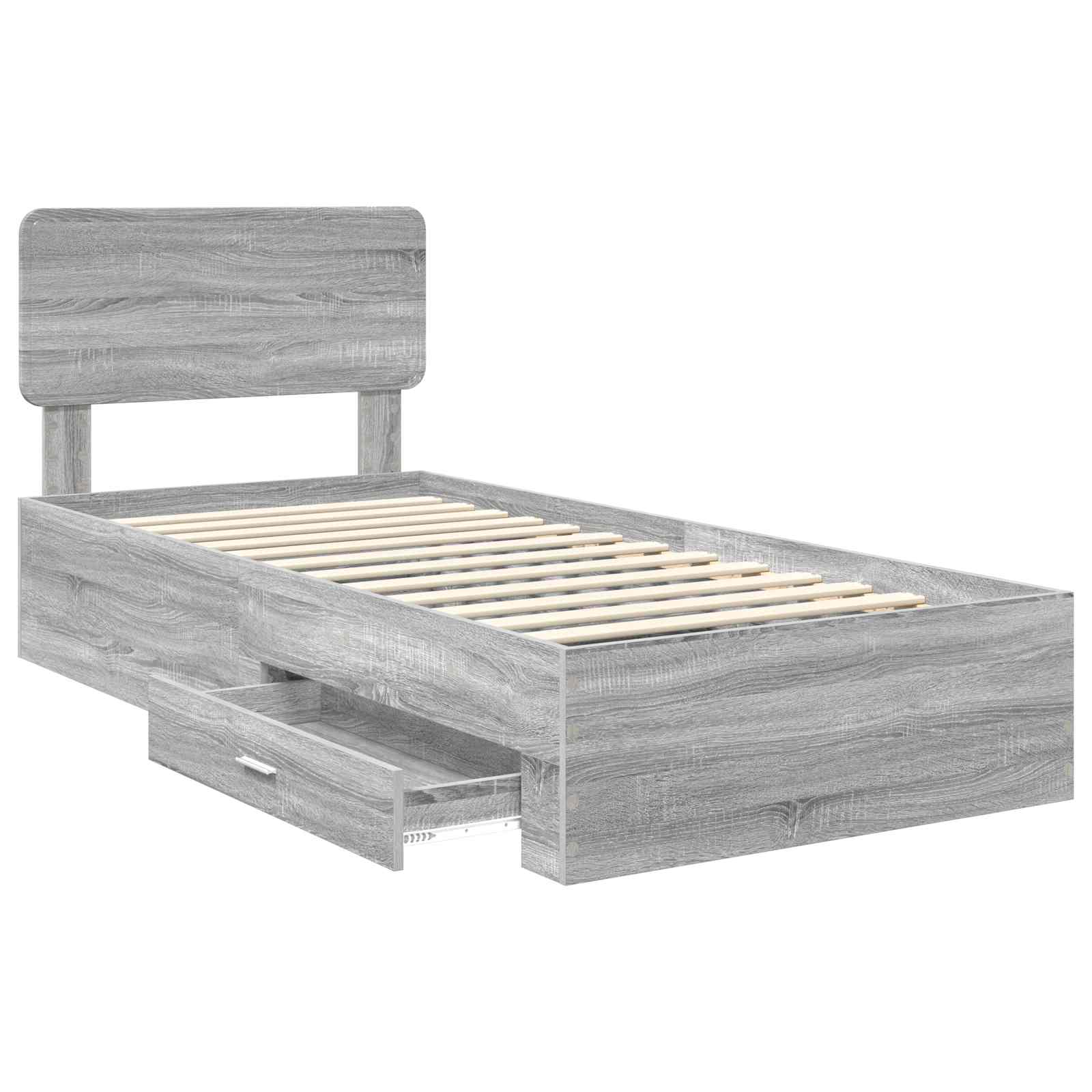 Cadre de lit gris 75 x 190 cm, panneau de bois - 5
