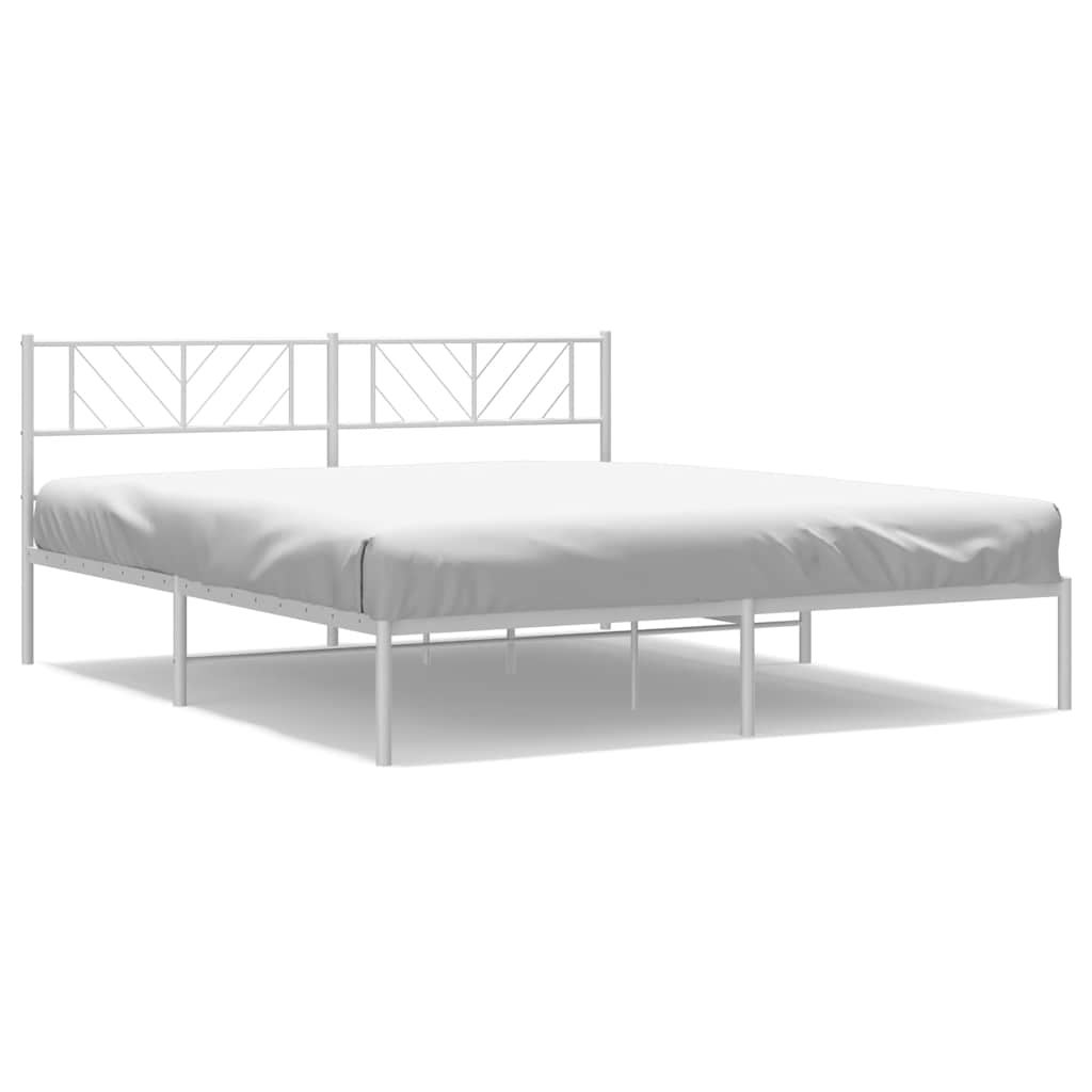 Łóżko Białe Metalowe Rama Łóżka Ze Stelażem Do Sypialni Pokoju 193x203 cm