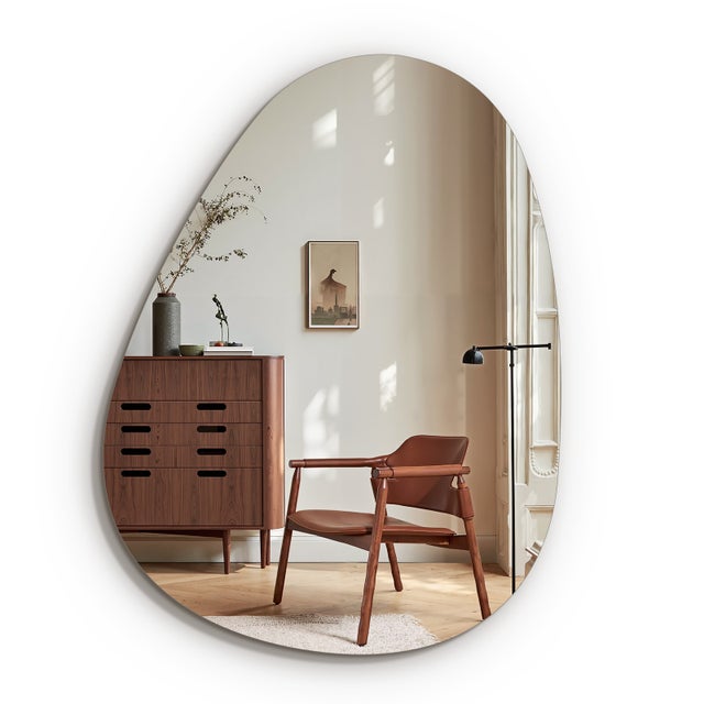 EMKE Miroir Mural en Forme de Larme 60 x 80 cm, Miroir Design Sans Cadre Suspendu Horizontal/Vertical pour Salle de Bain et Salon