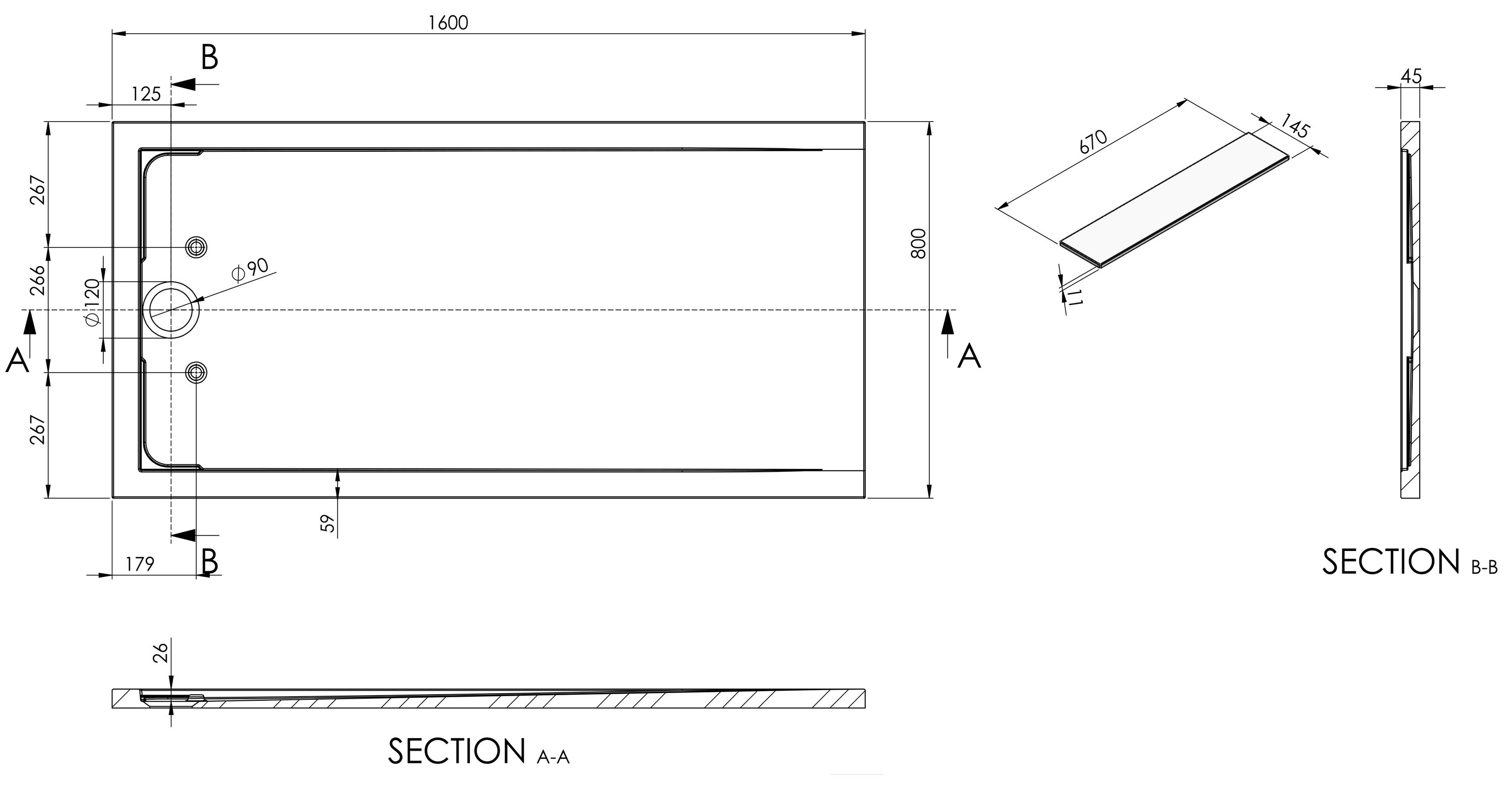 Bernstein Brodzik prysznicowy 160x80 kompozyt GFK biały mat - 5