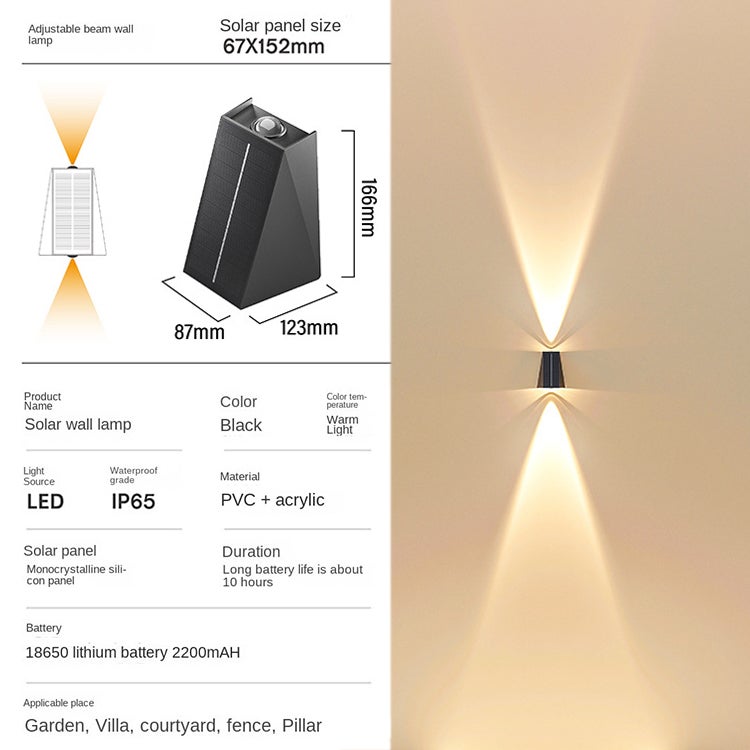 Applique murale solaire à Led, éclairage extérieur de haut en bas, lumière de lavage murale, étanche IP65, lumière solaire du crépuscule à l'aube - 5