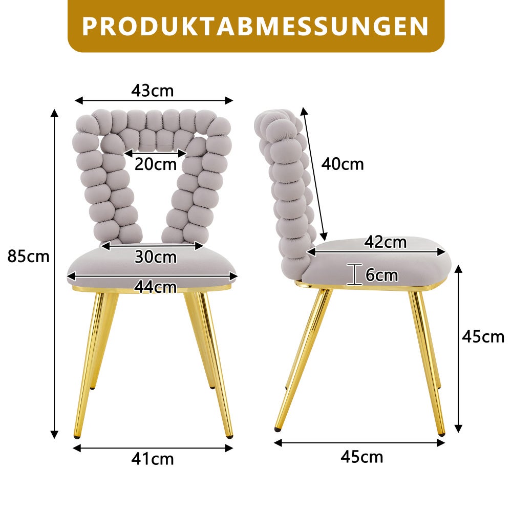 Chaises en Velours Gris Clair (Lot de 2) – Dossier Géométrique Découpé, Pieds Métalliques Dorés, Stables et Élégantes - 3