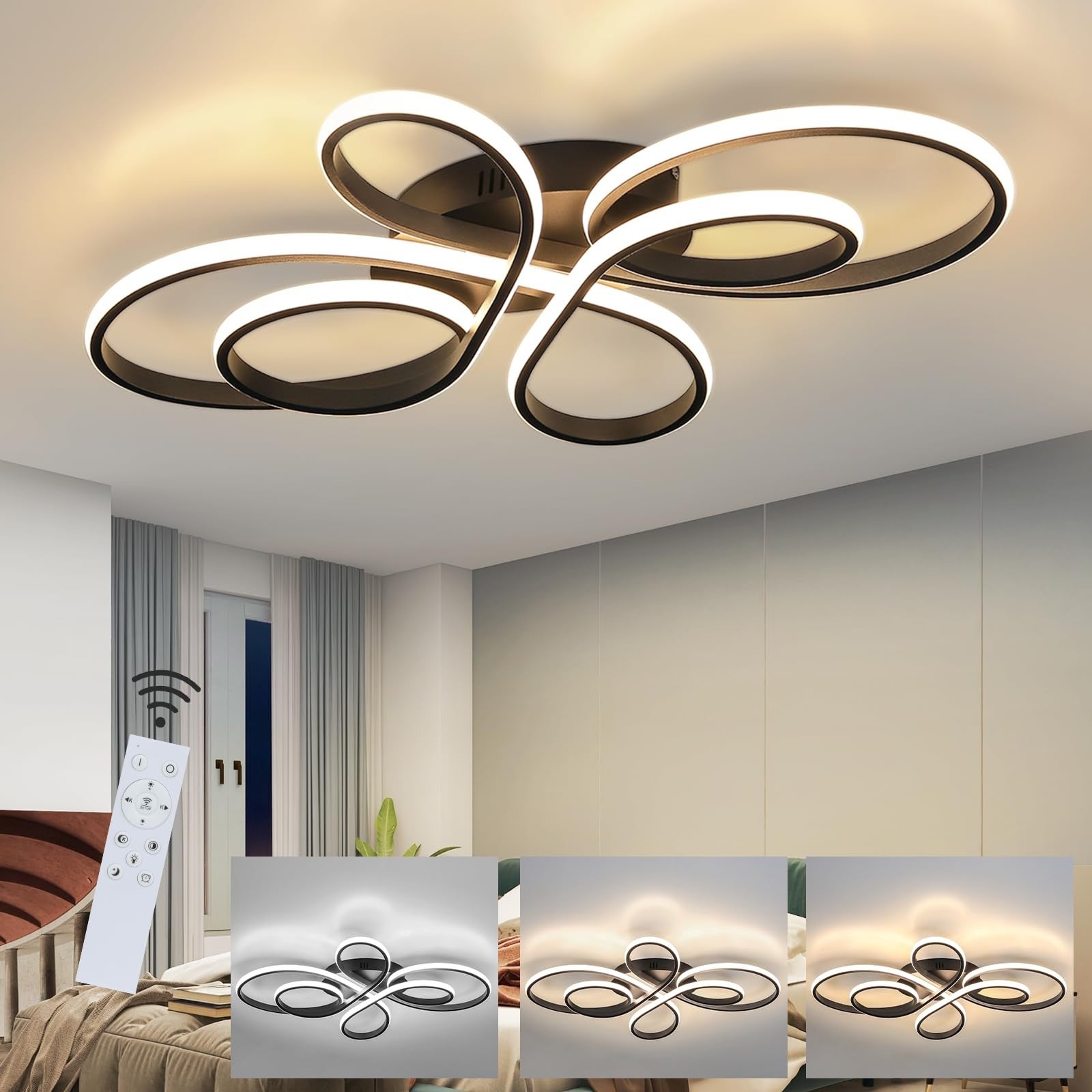 Plafoniera LED Moderna Lampada da soffitto rotonda 125W con telecomando Illuminazione da soffitto dimmerabile Bianco oro Anello telaio plafoniere minimalista per soggiorno uffici (Bianco+Oro