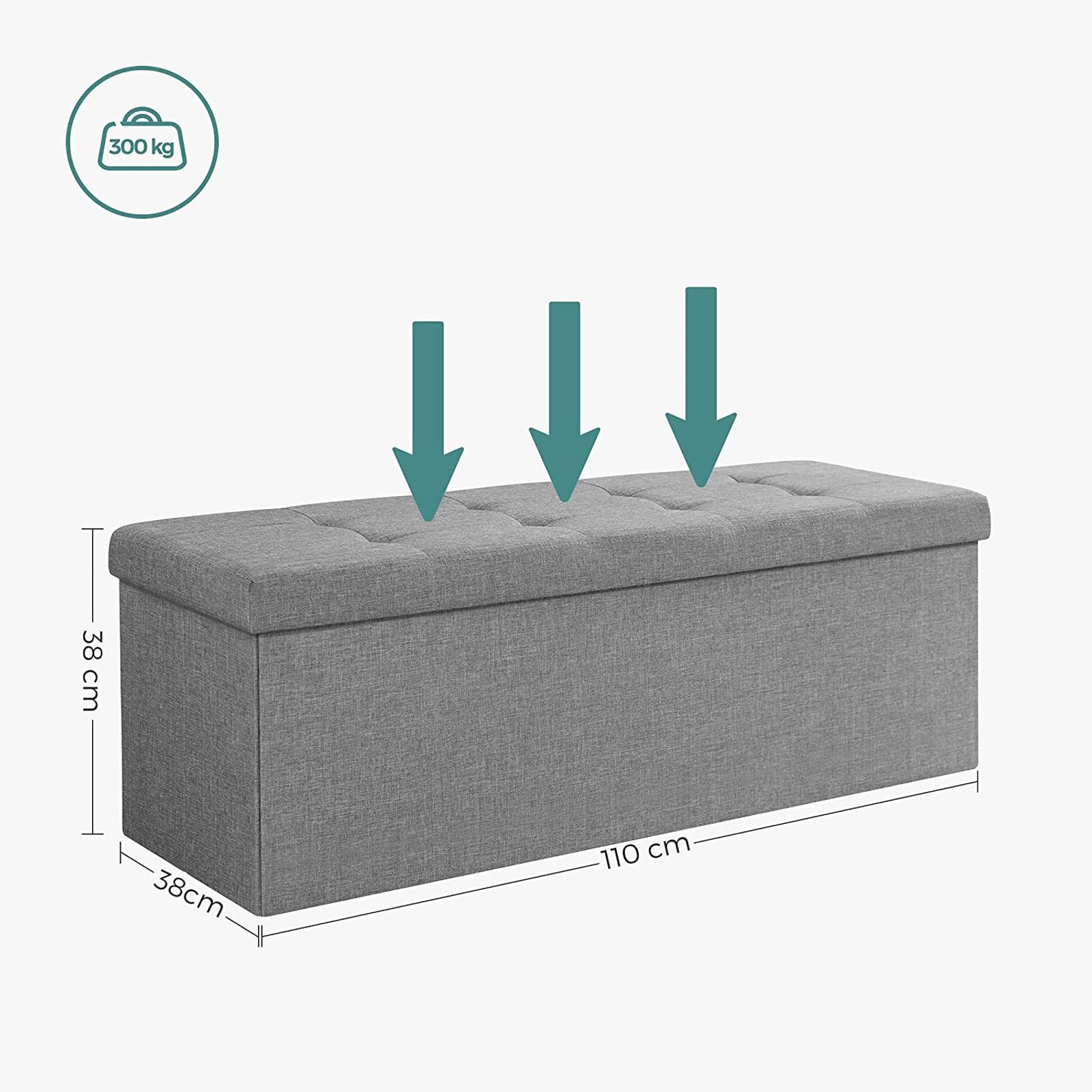 Banc de Rangement, Pouf Pliable, 38 x 110 x 38 cm - 8