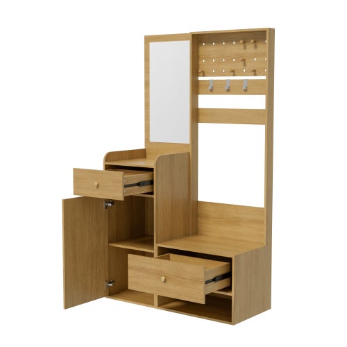 Armoire compacte, étagère d'entrée multifonctionnelle moderne – Rangement avec crochets réglables et étagères 105 cm - 10