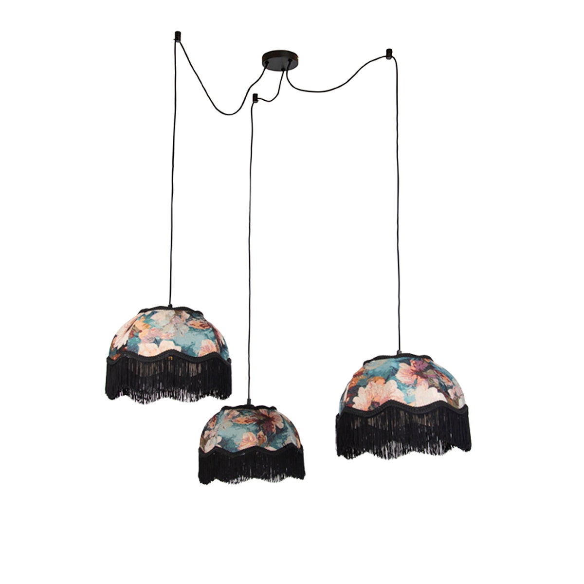 Lampa wisząca czarna z kwiatowym kloszem i białym wnętrzem 31,5 cm 3-źródła światła - Cava