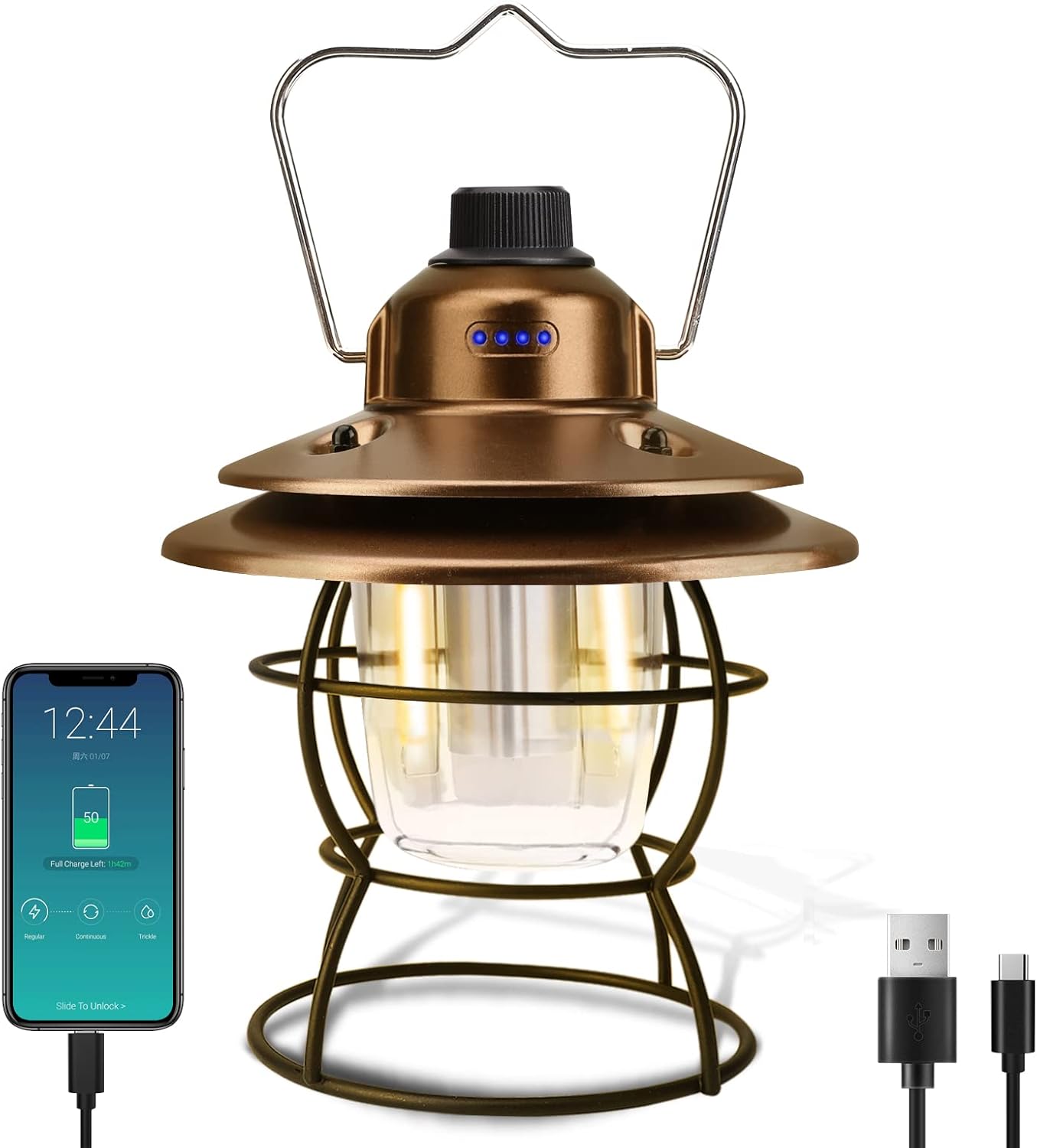 WIYETY Lampe De Camping Rechargeable – Solaire/USB-C, étanche IPX4, Autonomie 6-12h, Rétro