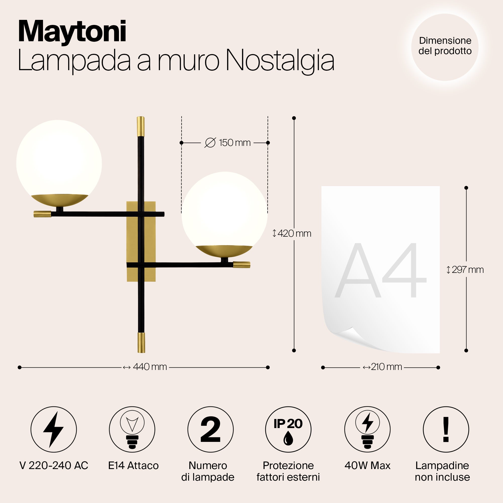 Nostalgia Applique Murale Intérieure Série , 2 lampes, Style Moderne, Art Déco, Armature en Métal , Luminaire pour Salon, Chambre Or Maytoni - 2