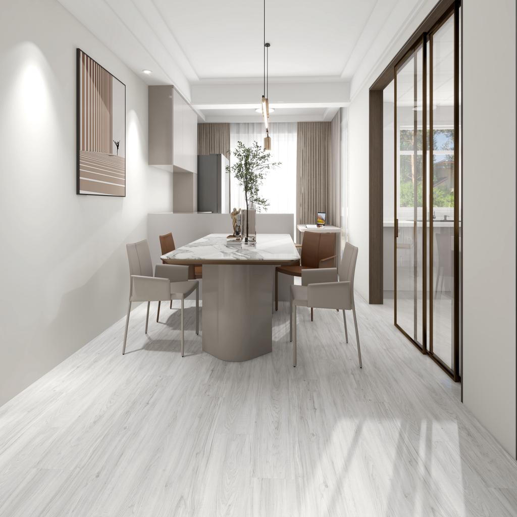 Suelo de pvc clip-on con base integrada - espesor 7,5 mm - garantía de 30 años - color gris claro - dimensiones l122 cm x l 23 cm
