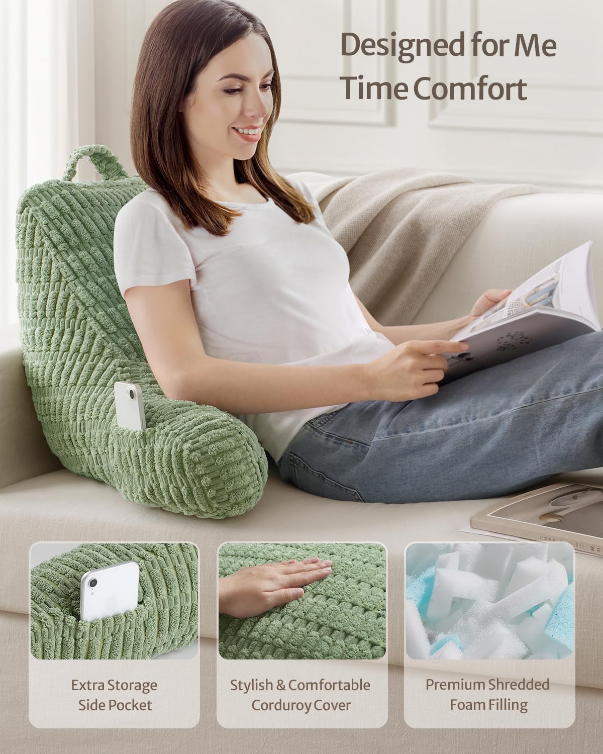 Coussin de lecture de journal intime, coussin de dossier en mousse à mémoire de forme pour adulte, conçu pour s'asseoir sur le lit ou le canapé - 5