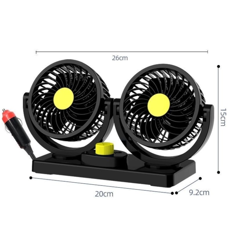 Wentylator samochodowy 24 V, wentylator chłodzący do samochodu z podwójną głowicą, wtyczka do zapalniczki, obrót o 360 stopni