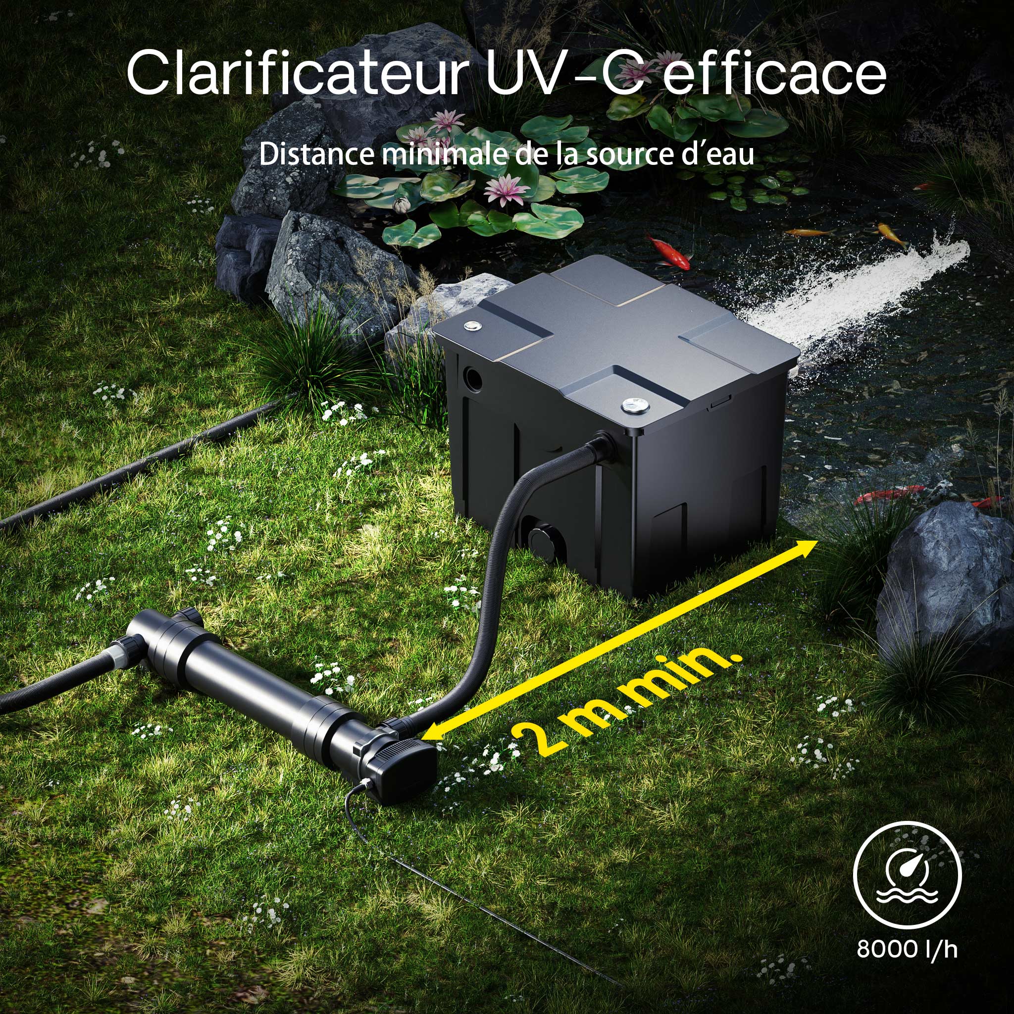 CUV-655 Stérilisateur Clarificateur bassins/étang - débit max. 8000 l/h - avec Lampe rayons UV-C 55 W + Miroir inox + Aimants - pour… SunSun - 7