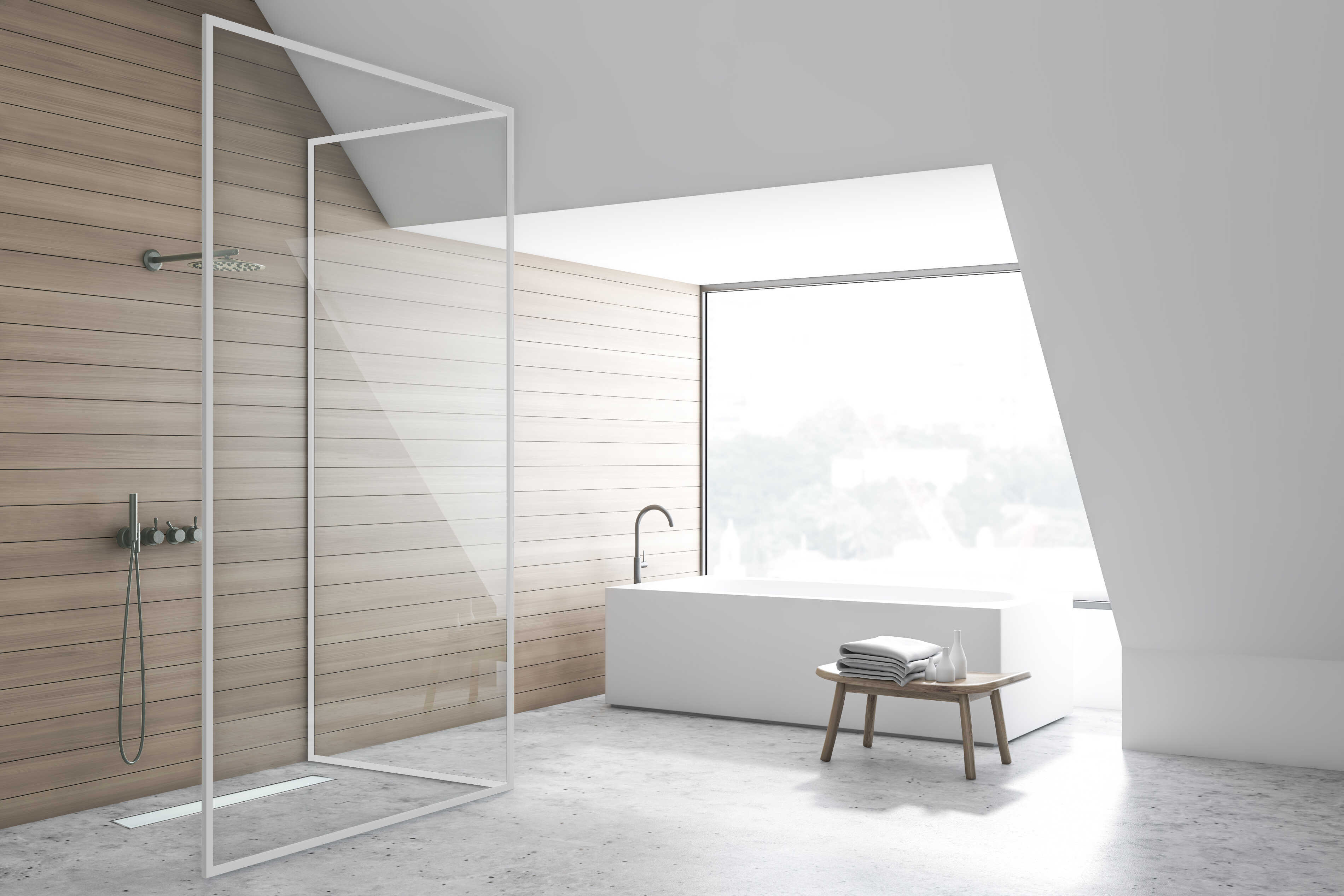 BALNEO - Canal de chuveiro 80 cm - 2 em 1 Canal de chuveiro com sifão Decor Next Wave - Canal linear em aço inoxidável AISI 304 Painel de vidro branco - 2