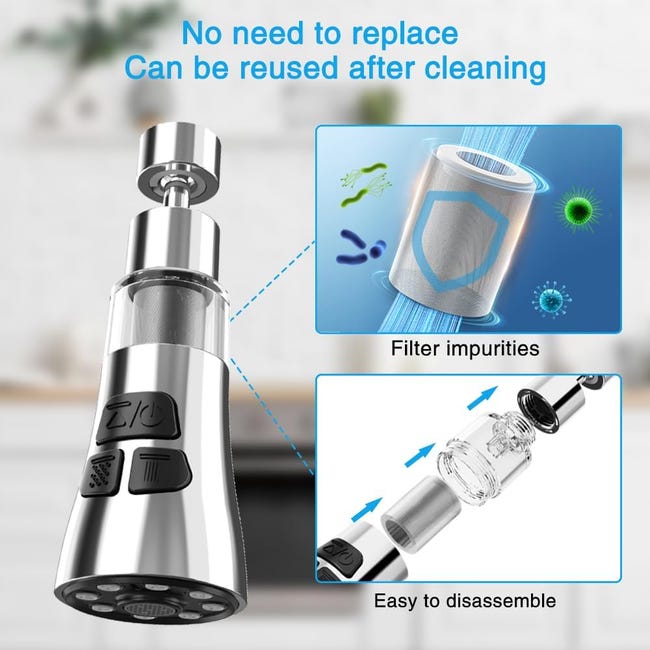 Aireador de grifo de cocina giratorio de 360°, cabezal de ducha de