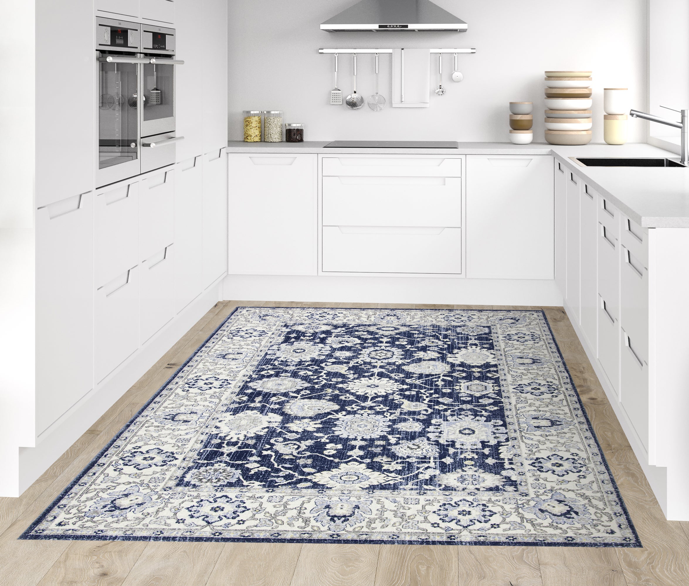 Tapis antidérapant en vinyle, Teherán azul 160x240 cm - PVC imprimé, lavable, ignifuge, pour le salon et la cuisine - 3