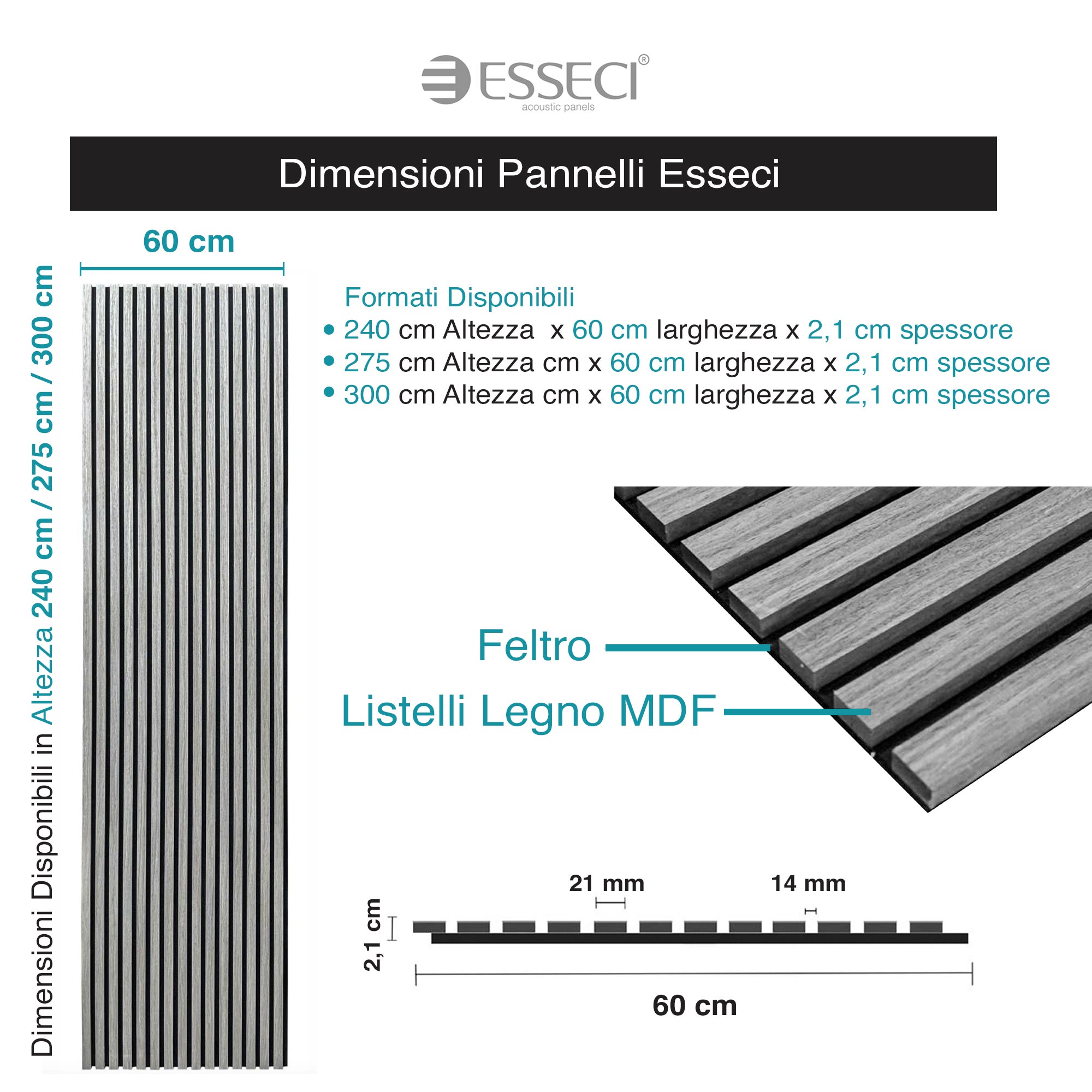 Pannelli decorativo dogato fonoassorbente Esseci Noce Scuro 275x60 cm - 7