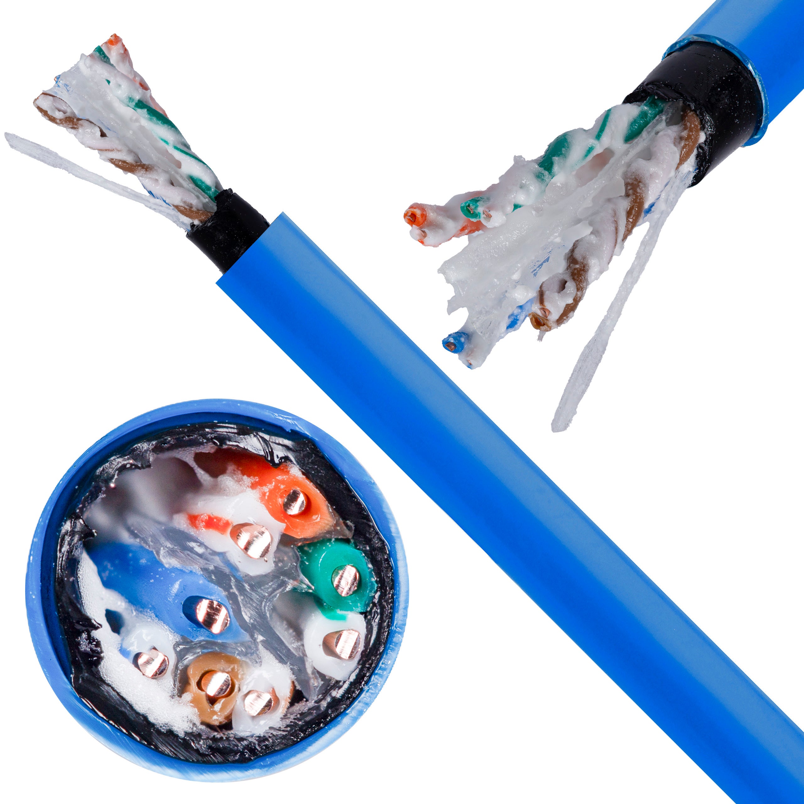 Kabel sieciowy U/UTP kat.6 skrętka 4x2x0,58mm zewnętrzny żelowany z podwójną powłoką PE niebieski Molex 305m