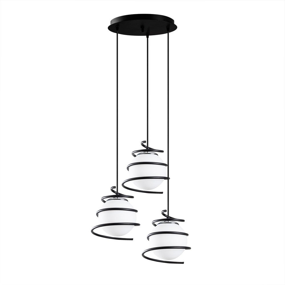 Lampa wisząca Galene 3 światła z metalową konstrukcją w czarno-białe szklane kule