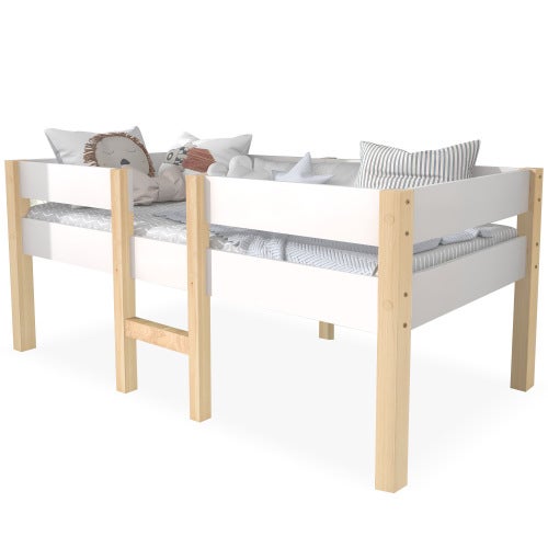 Lit Enfant 90x200 Blanc Évolutif Bois Massif - Barrière Sécurité Amovible Sommier Inclus