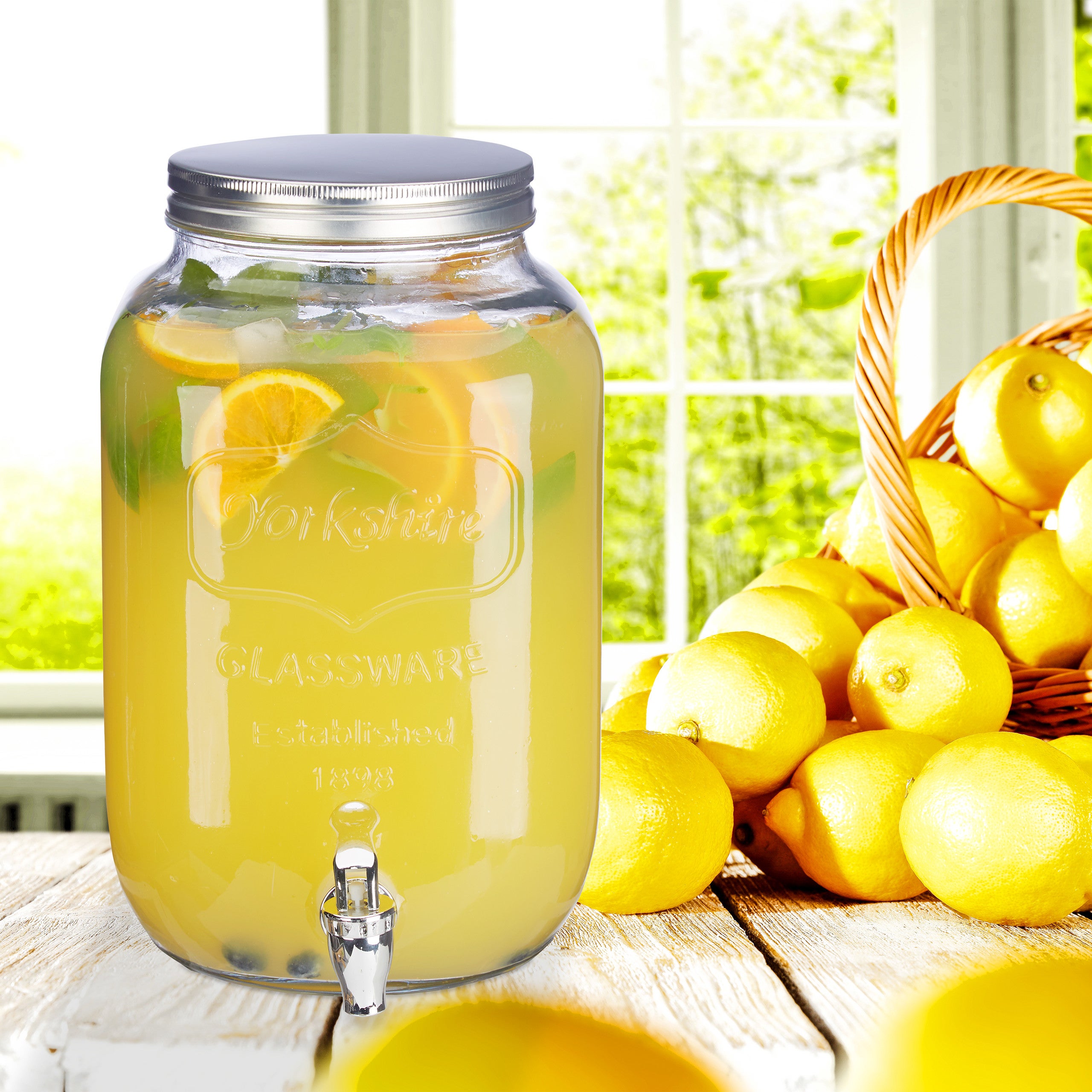 Distributeur de boisson 8 L, limonade, carafe verre robinet, retro vintage, fontaine boisson, transparent, Relaxdays - 2