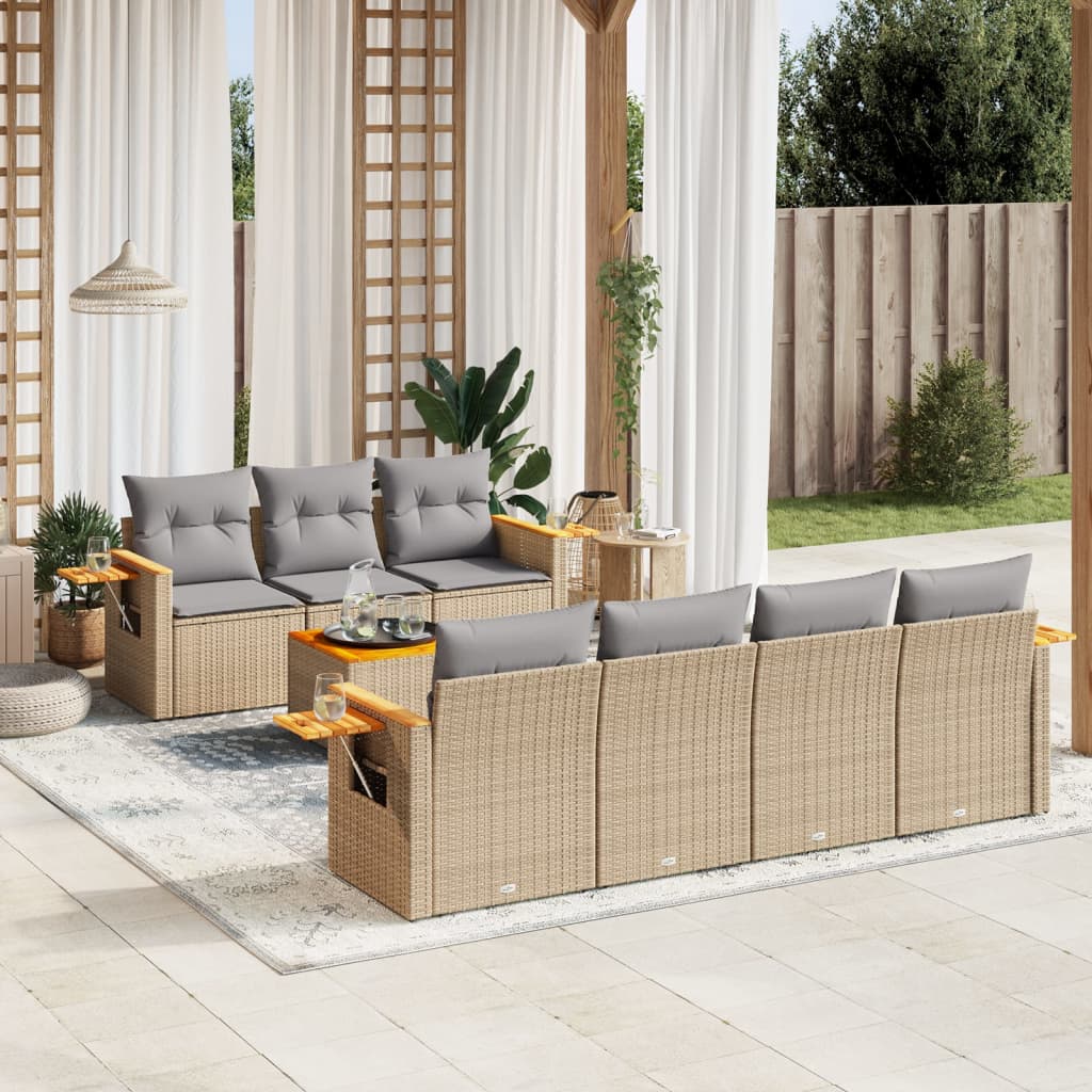 8-cz. zestaw mebli ogrodowych z poduszkami, beżowy, polirattan vidaXL