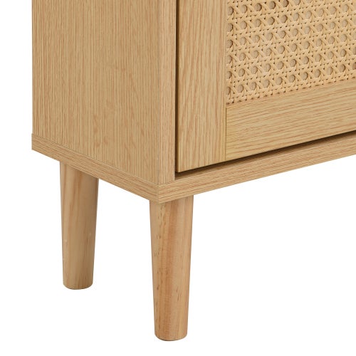 Meuble à chaussures en bois et rotin - 3 portes basculantes et 1 tiroir, naturel - 8